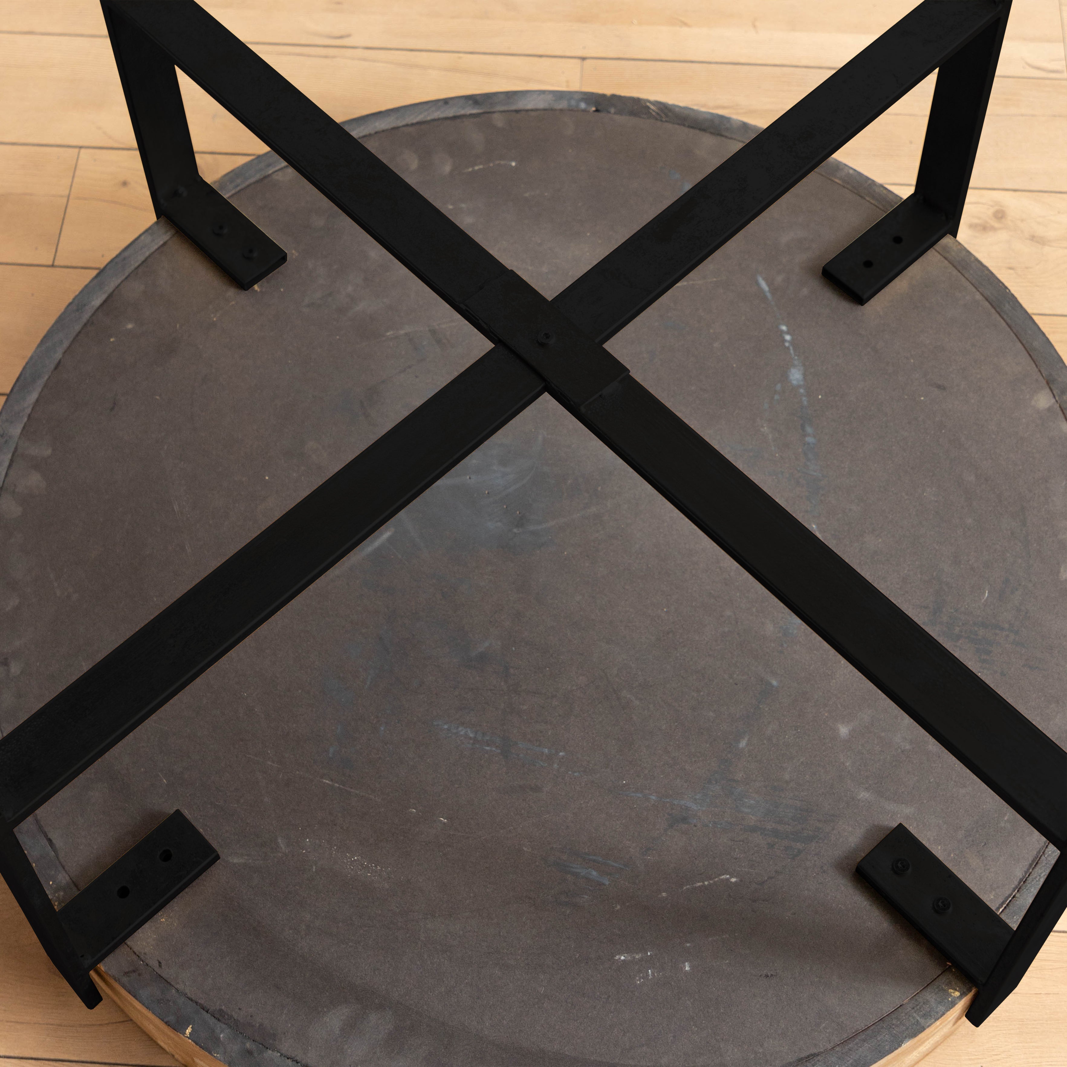 31.29"Modern Retro Splicing Round Coffee Table Fir Wood Table Top with Cross Legs Metal Base(Same SKU:W757123560)