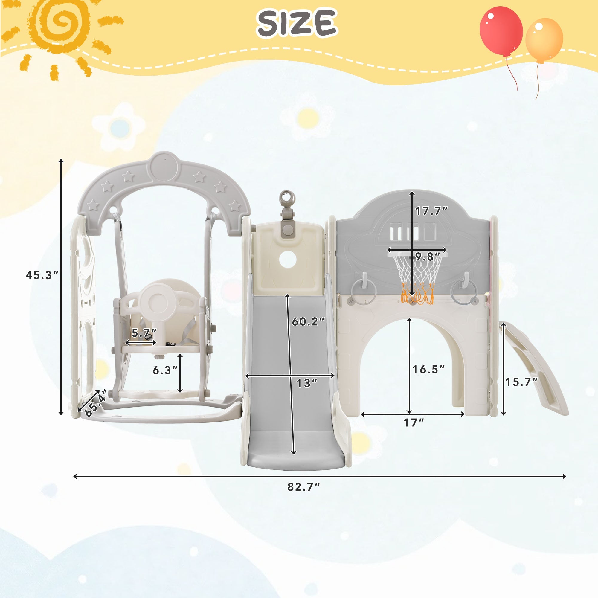 Toddler Slide and Swing Set 7 in 1, Kids Playground Climber Slide Playset with Basketball Hoop Freestanding Combination