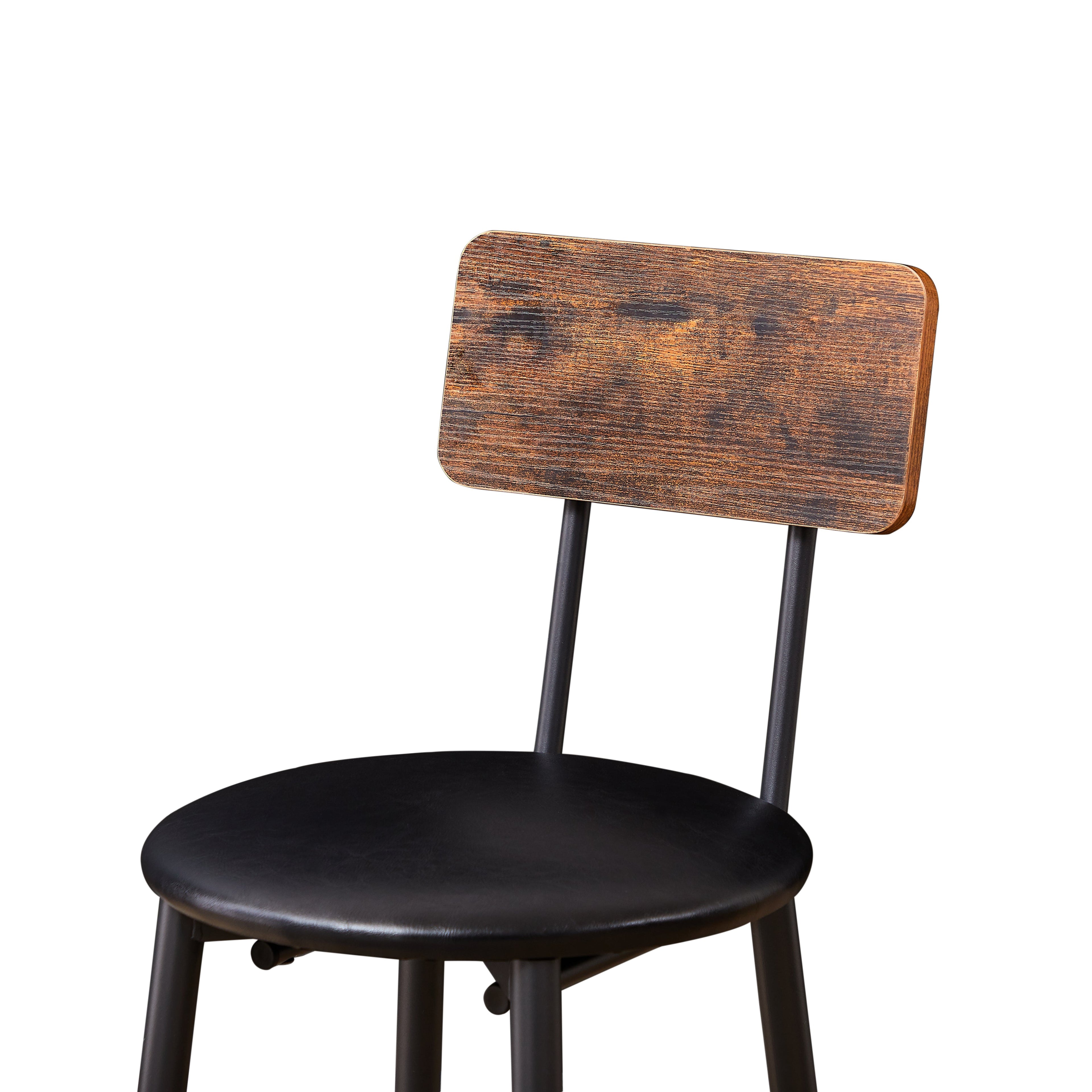 Round bar stool set with shelf upholstered stool with backrest Rustic Brown 23.62&