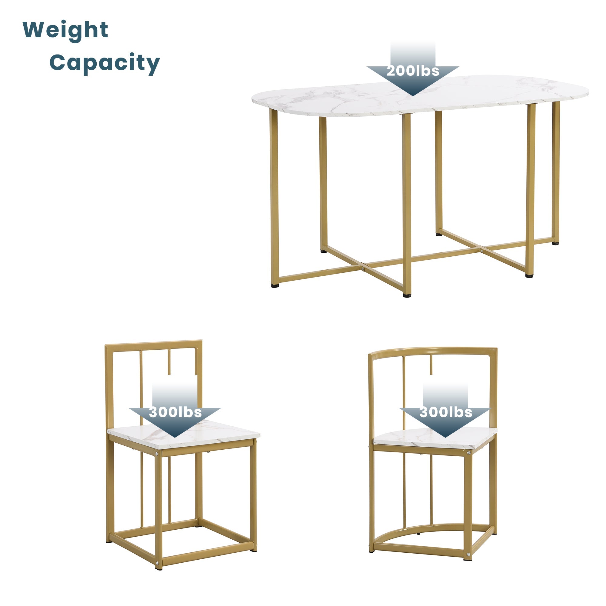 TOPMAX Modern 7-Piece Dining Table Set with Faux Marble Compact 55Inch Kitchen Table Set for 6 Golden+White
