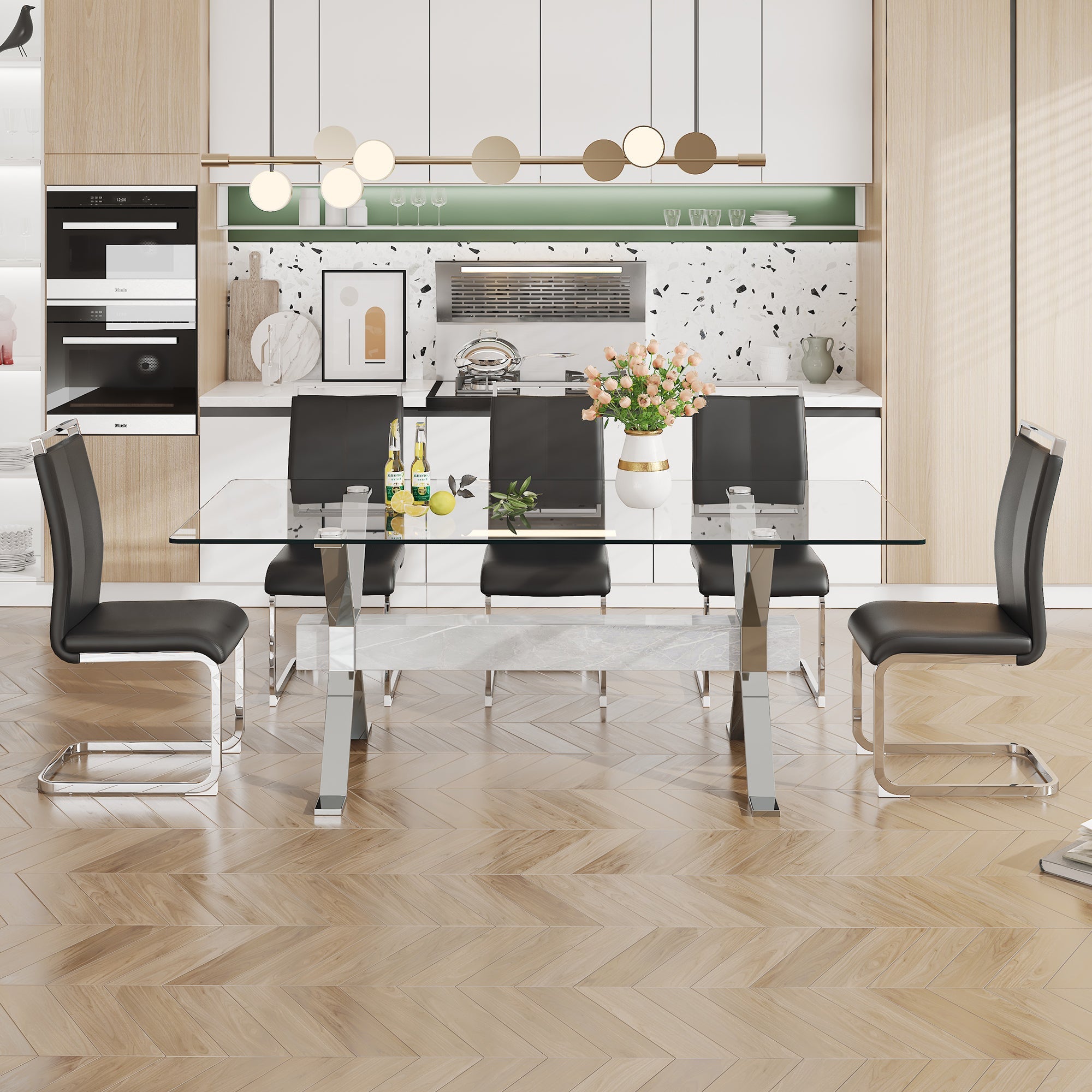 Dining table Modern tempered glass dining table 79 &