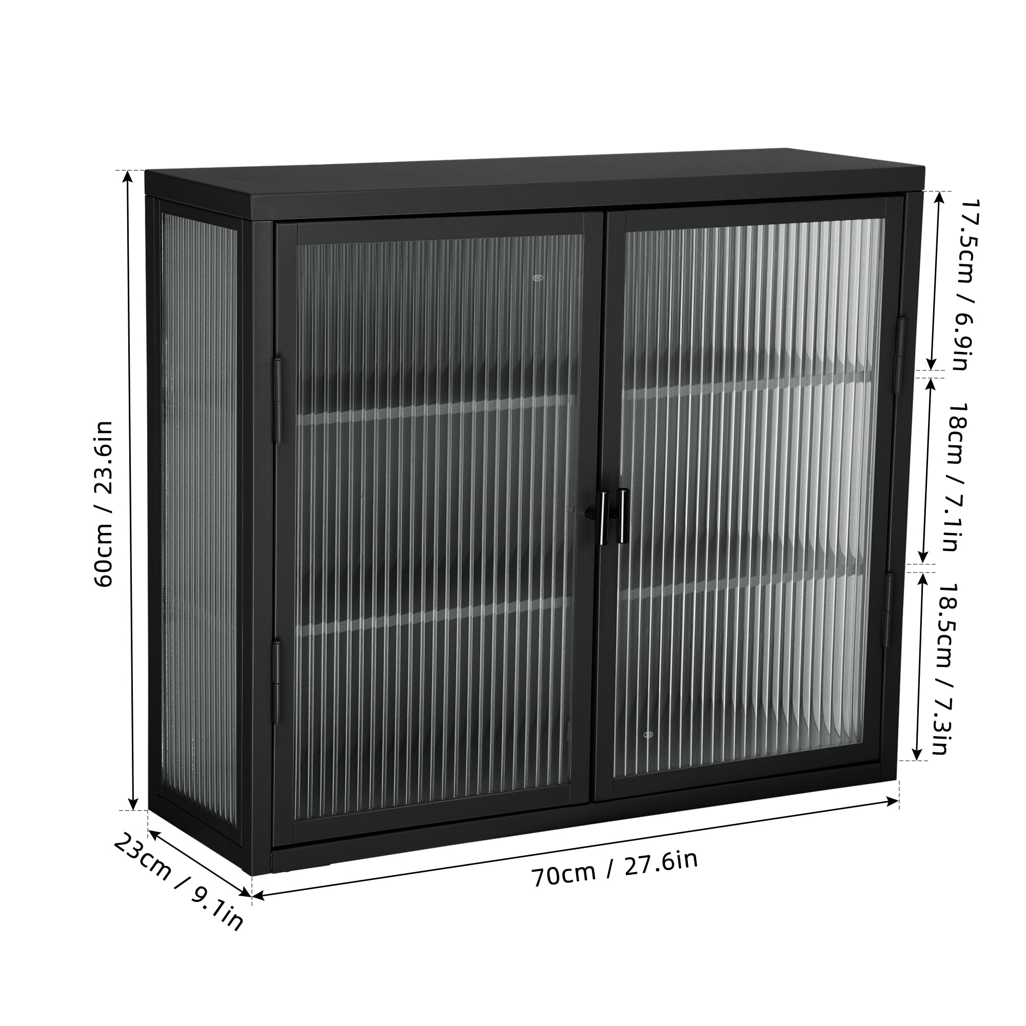 Retro Style Haze Double Glass Door Wall Cabinet With Detachable Shelves for Office Dining Room Living Room