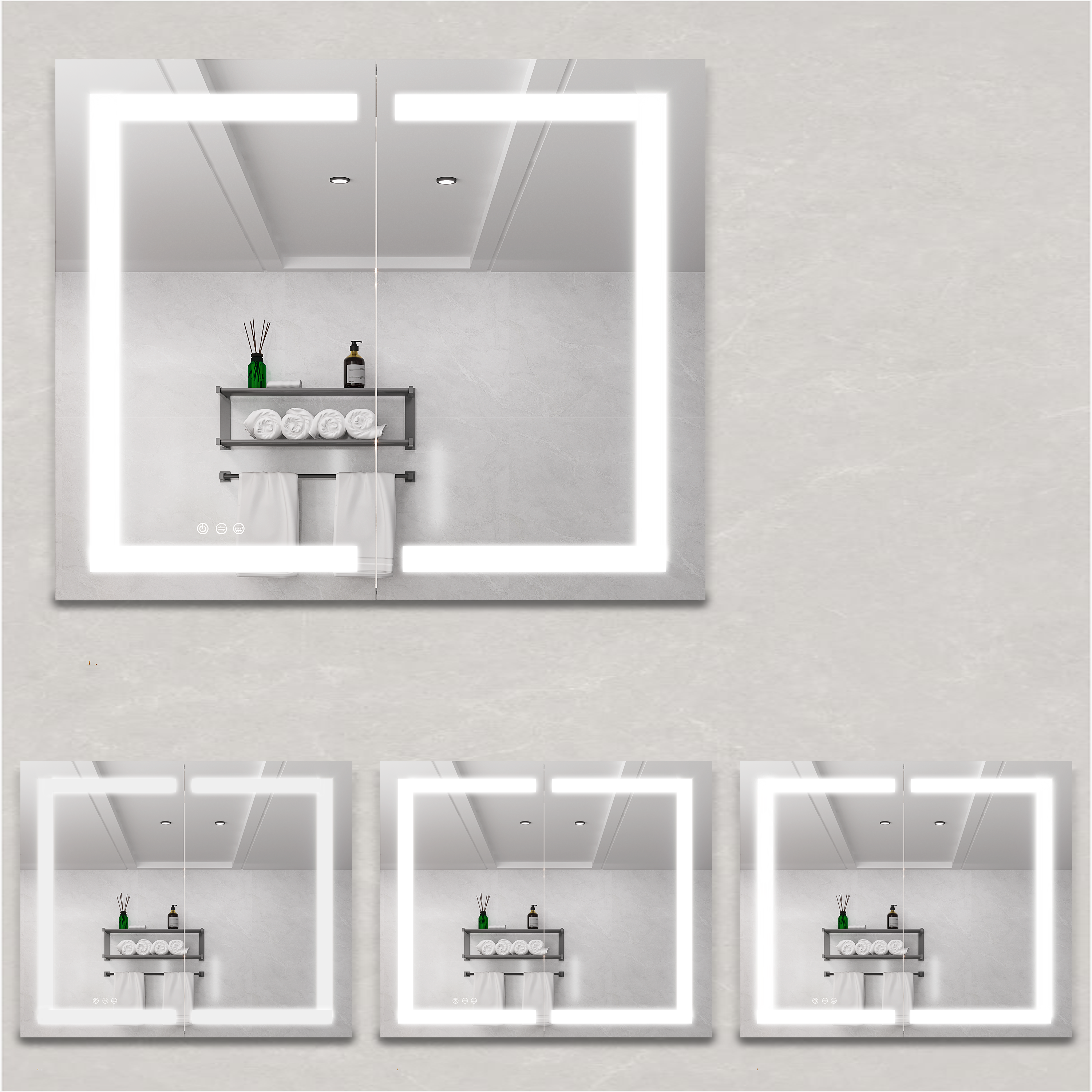 36 x 30 inch Medicine Cabinet with LED Vanity Mirror Anti-Fog Recessed or Surface Mount Waterproof DimmableAluminum 3000K~6000K Lighted Double Door Bathroom Cabinet with Touch Switch