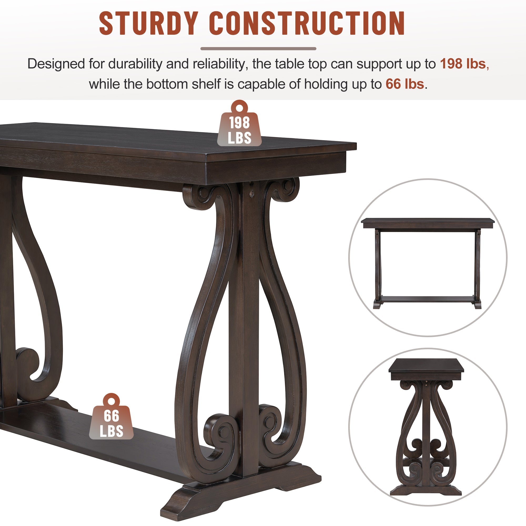 48-Inch Rustic Vintage Console Table --- Farmhouse Style Entryway Table with Open Shelf and Sturdy Construction (Espresso)