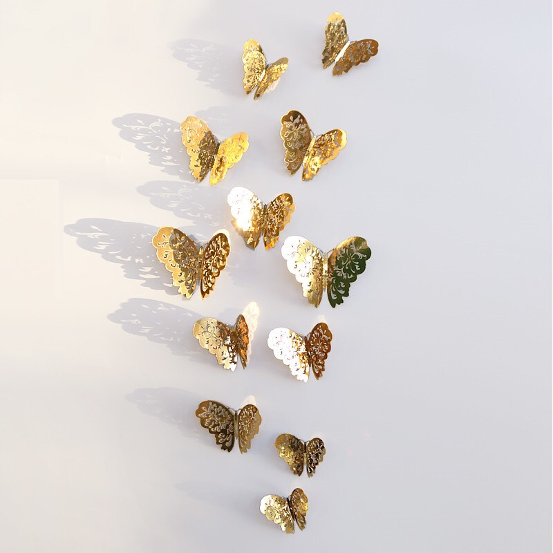 12pcs 3D Hollow Butterfly Wall Sticker for Home Decor DIY Butterflies Fridge stickers Room Decoration Party Wedding Decor