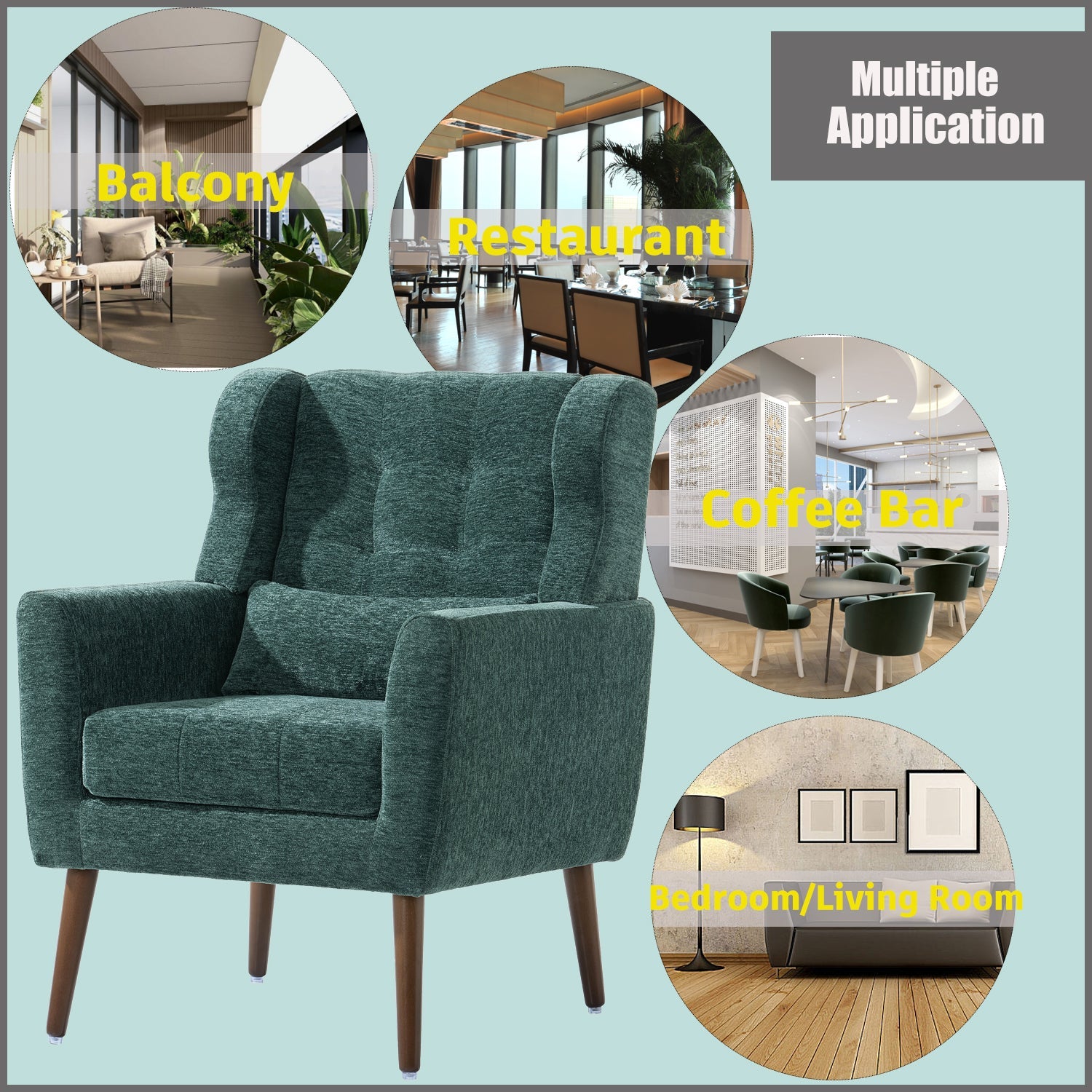 Modern Accent Chair Upholstered Foam Filled Living Room Chairs Comfy Reading Chair Mid Century Modern Chair (Blackish Green)
