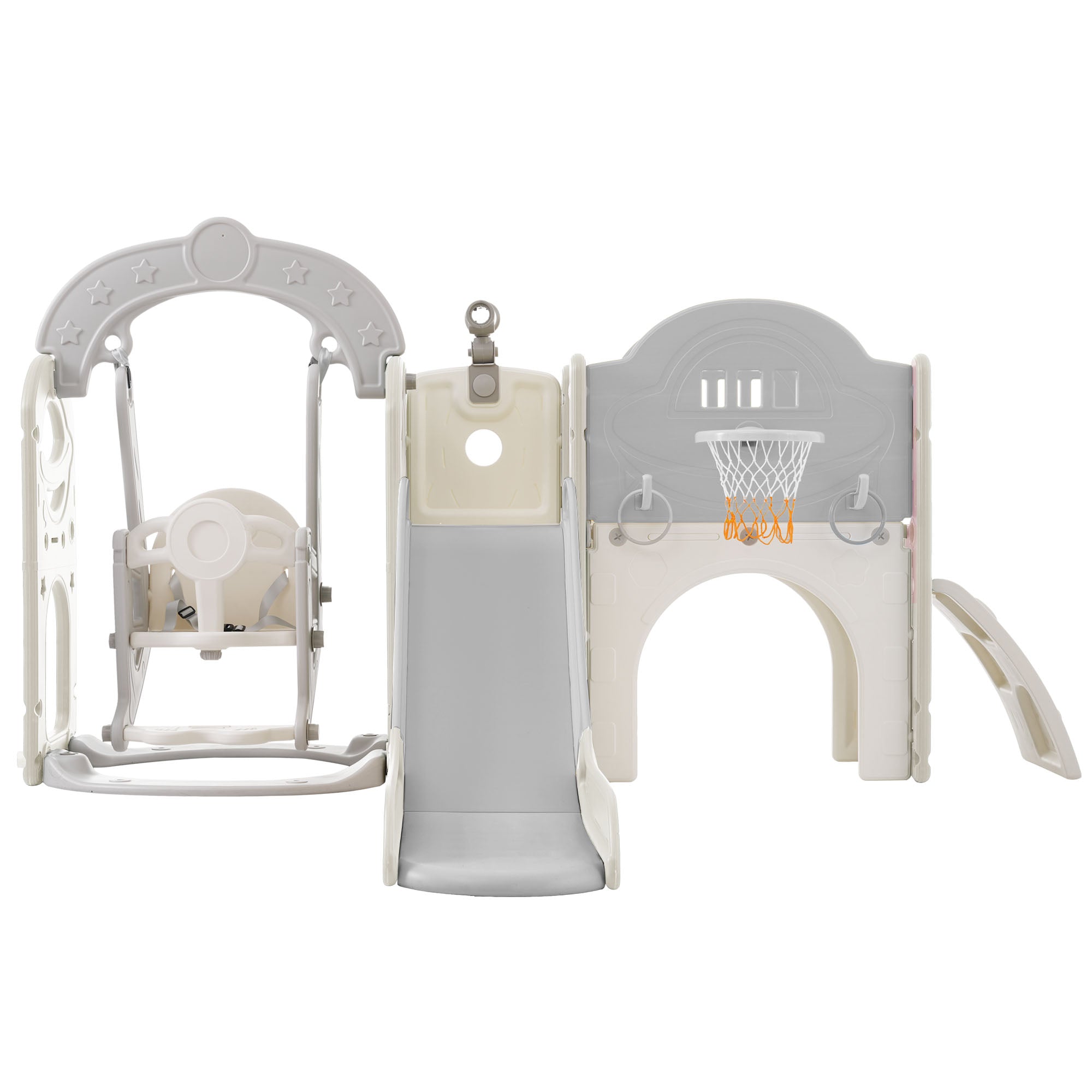 Toddler Slide and Swing Set 7 in 1, Kids Playground Climber Slide Playset with Basketball Hoop Freestanding Combination
