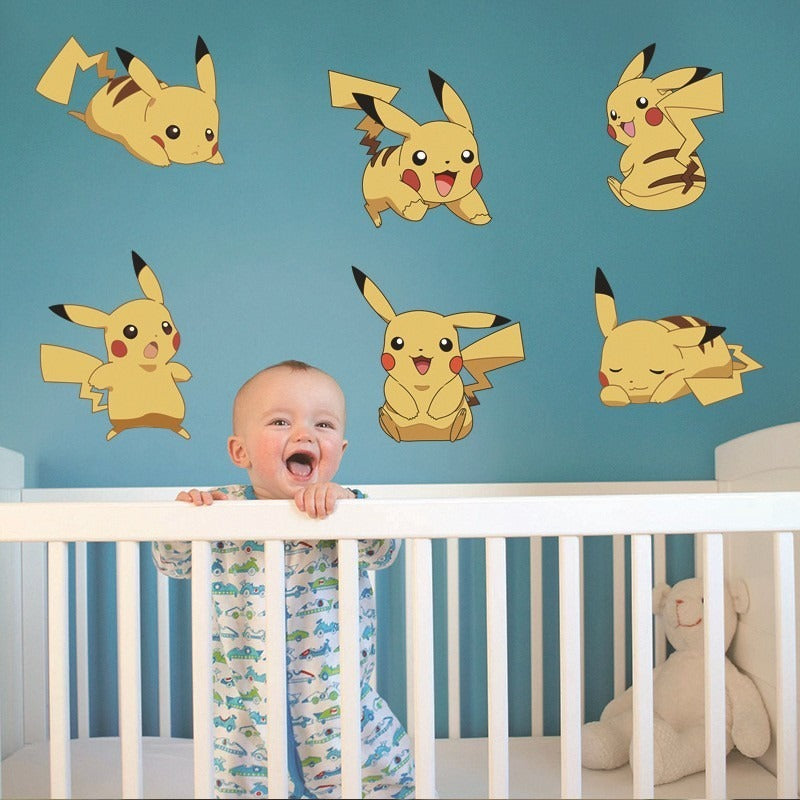 New 3D Pikachu Wall Sticker Pok é mon Wallpaper Self adhesive Cartoon Graffiti Anime Poster Children&
