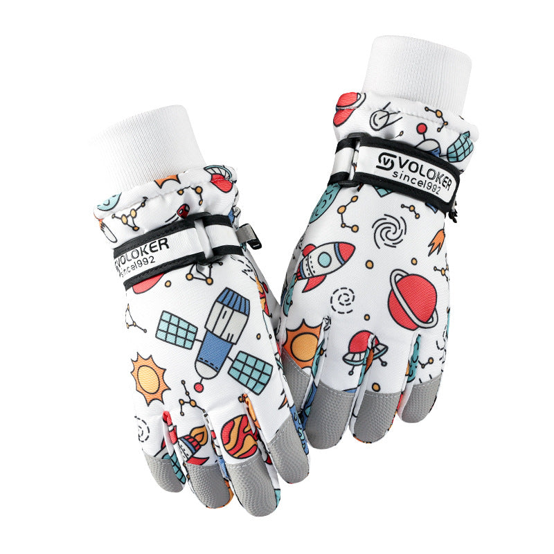 Winter children skiing gloves cycling waterproof windproof cashmere thick warm gloves children