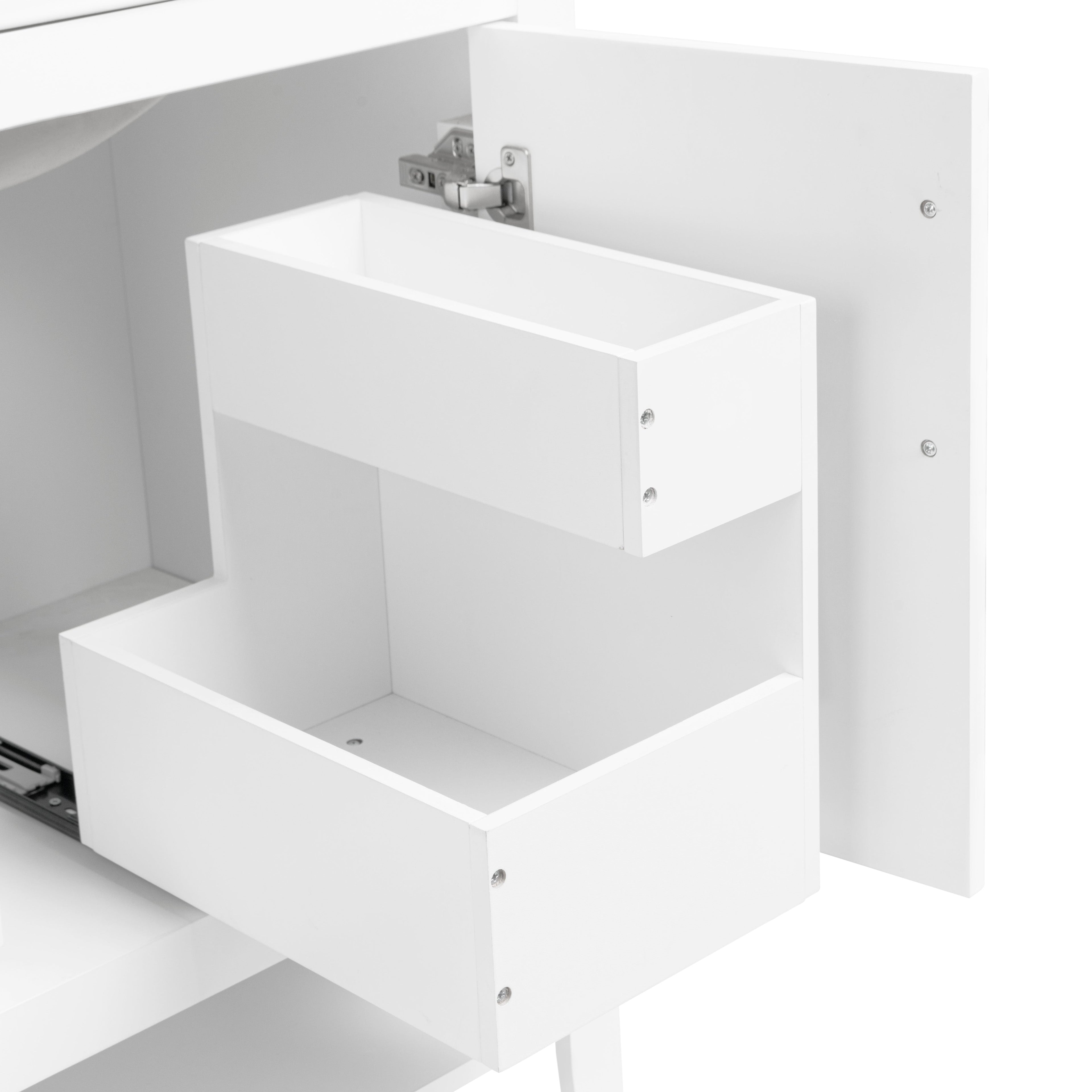 30" Bathroom Vanity with Sink Multi-functional Bathroom Cabinet with Doors and Drawers Solid Frame and MDF Board, White