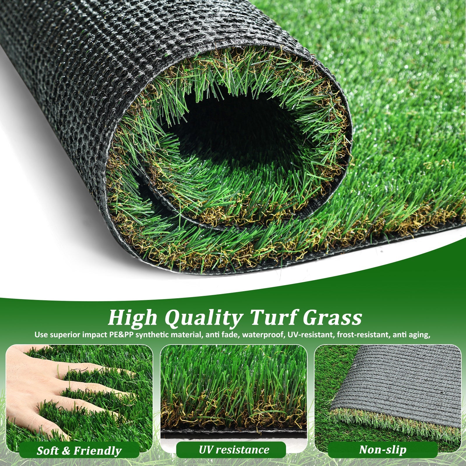 2FTX10FT Outdoor Artificial Grass Runway Blanket, Thick and Realistic Fake Grass Roll Decoration 1.38 "Pile Height