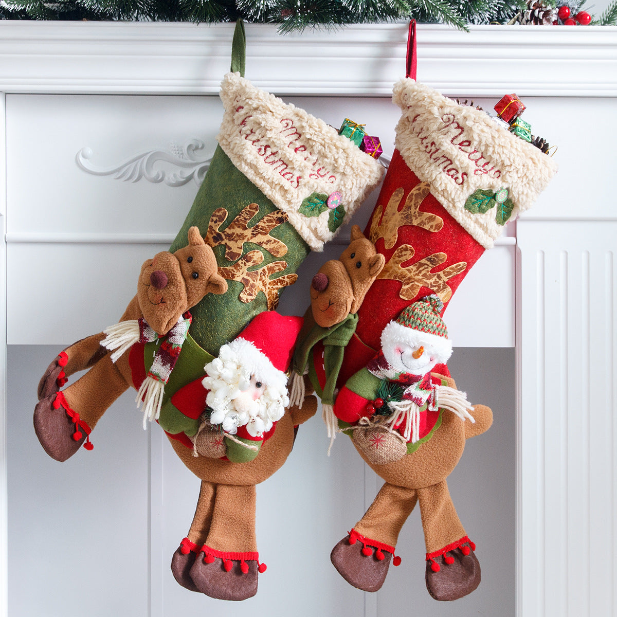 Santa Claus, snowman, deer riding socks, children&