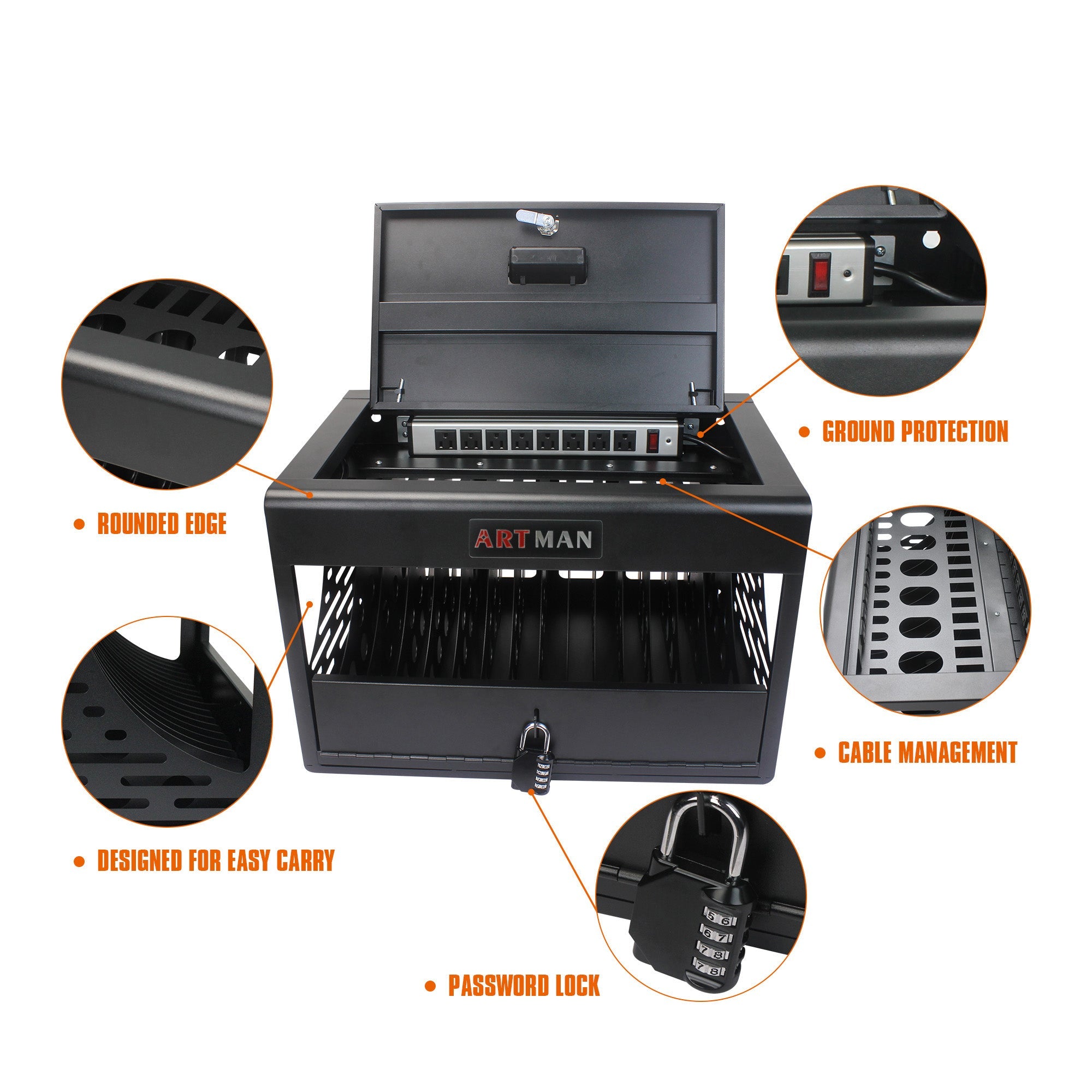 16 Bay Charging Cabinet for Laptop Chromebook Locking Charging Station-BLACK