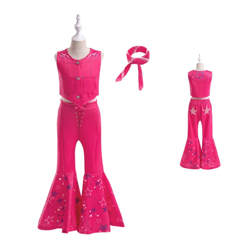 Cosplay movie Barbie with silk scarf three piece set children&