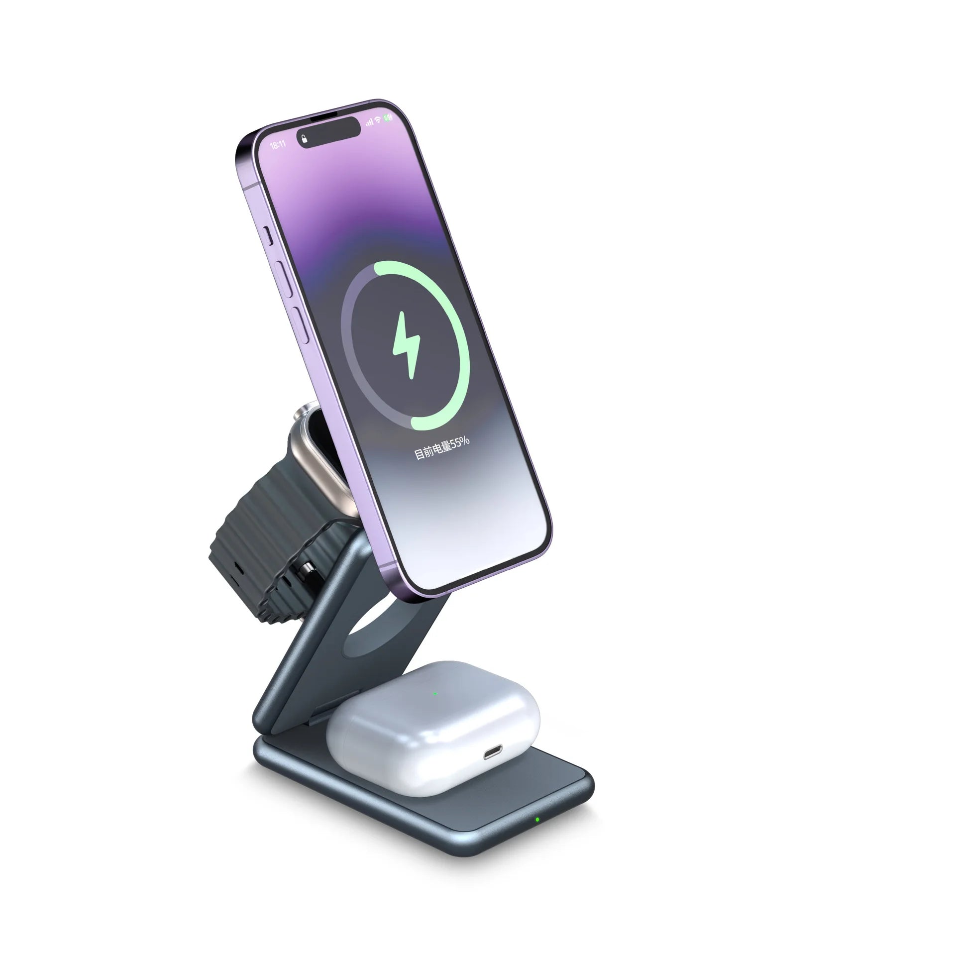 Alloy folding Magsafe15W magnetic wireless fast charging mobile phone earphone watch three-in-one folding wireless charger