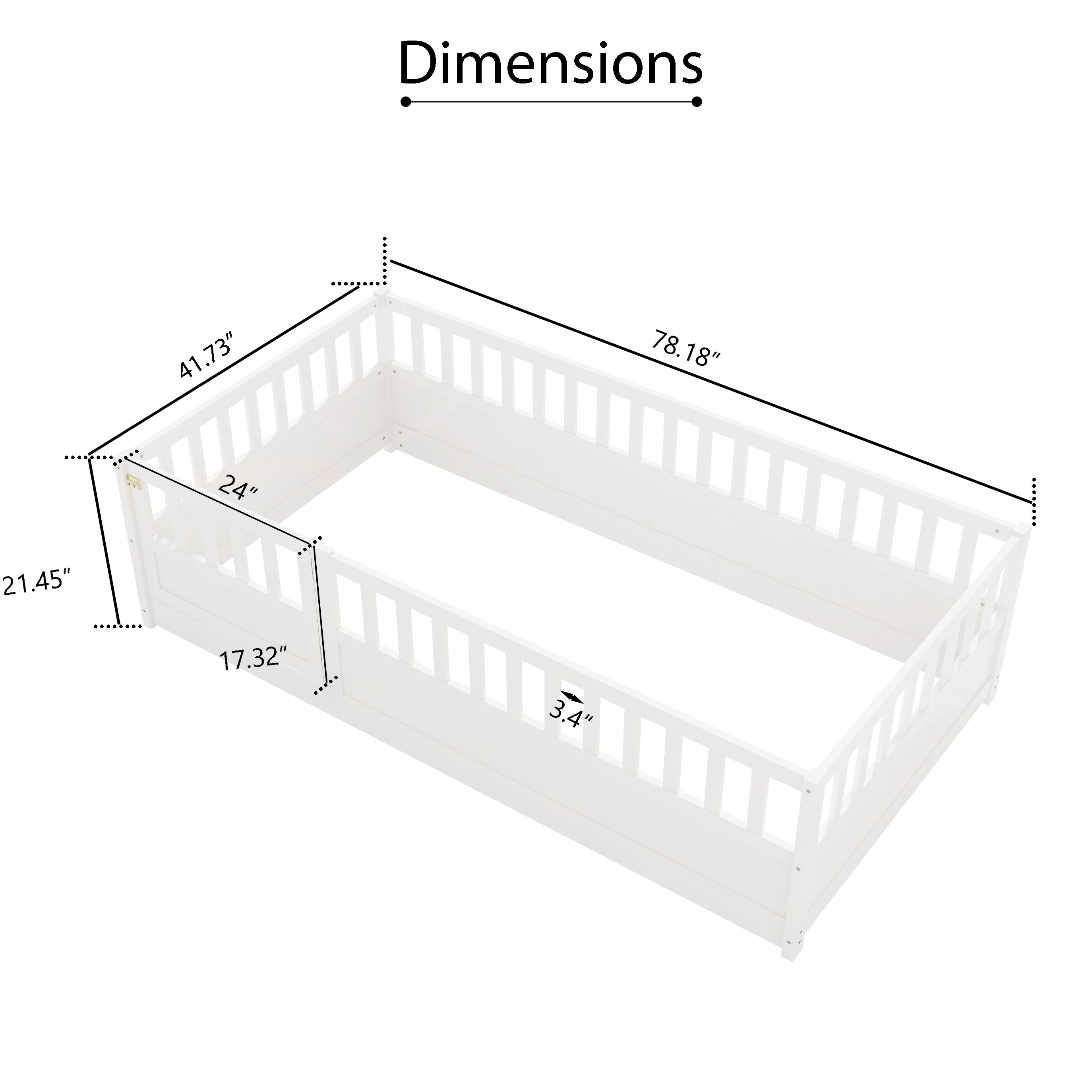 Double bed floor standing bed with ultra-high safety barrier, children&