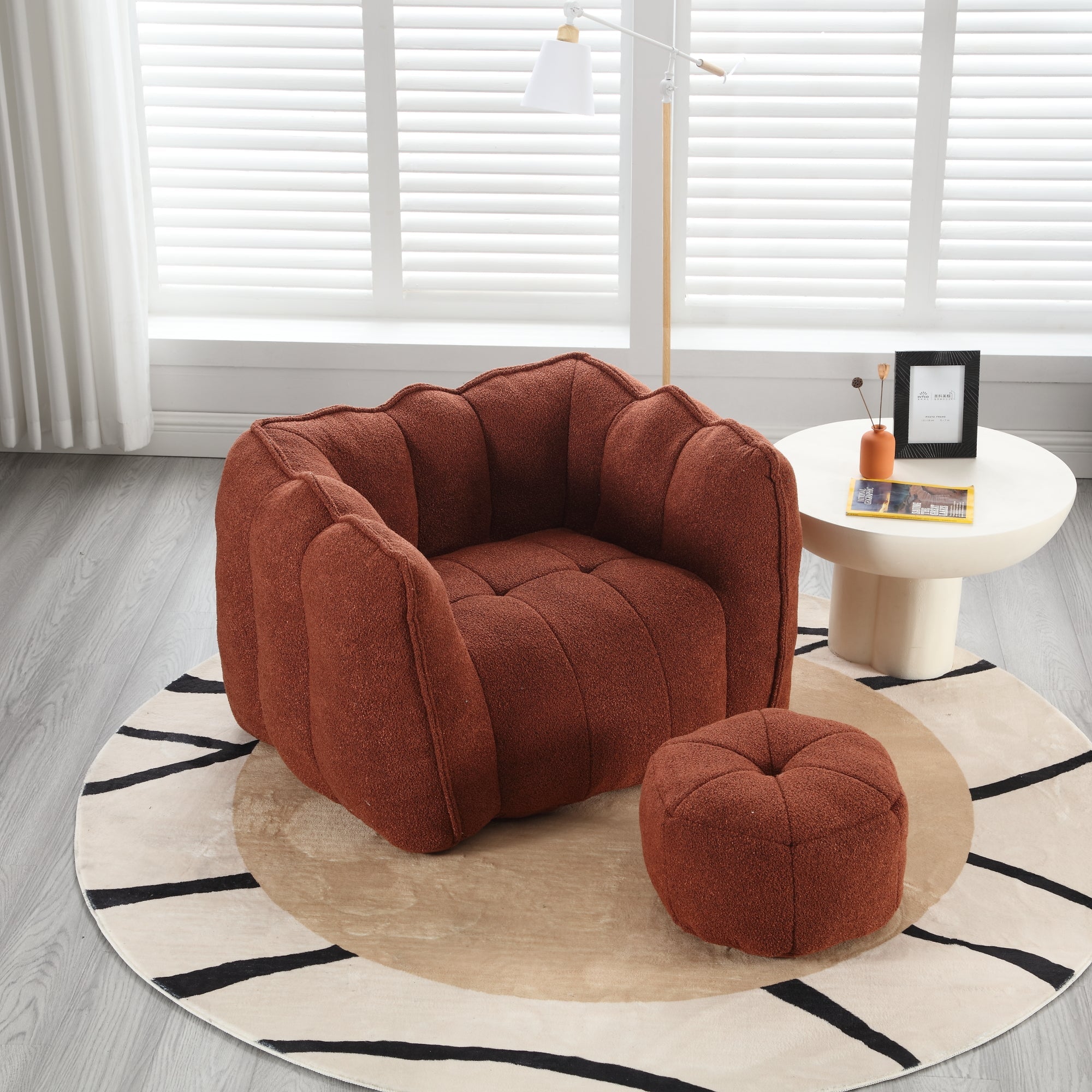 Soft Bean Bag Chair with High Resilient Foam(Chips)for living room and bedroom Comfortable Square Lazy Sofa with Footstool