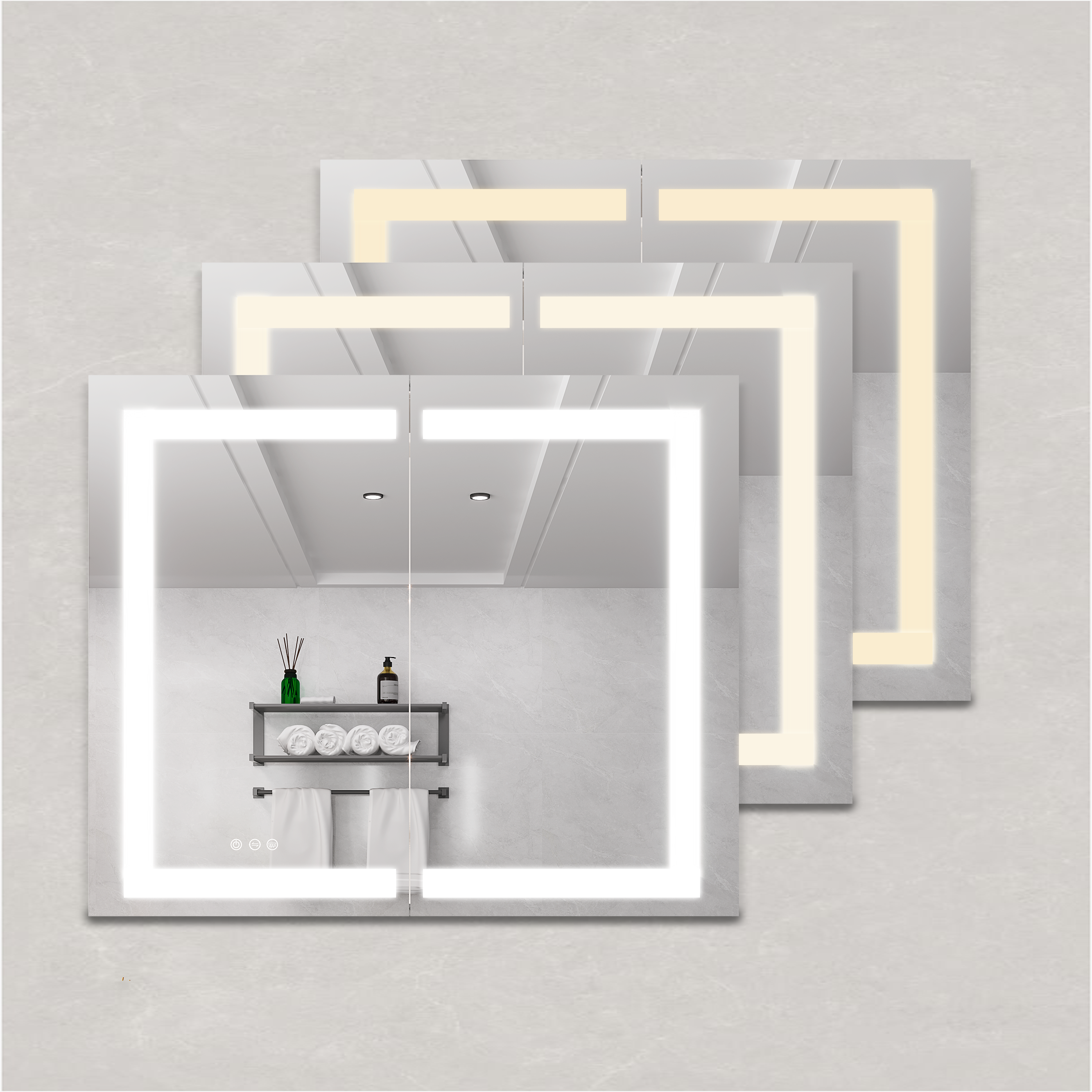 36 x 30 inch Medicine Cabinet with LED Vanity Mirror Anti-Fog Recessed or Surface Mount Waterproof DimmableAluminum 3000K~6000K Lighted Double Door Bathroom Cabinet with Touch Switch