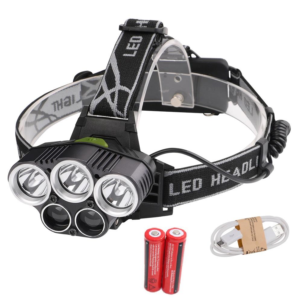 LED Headlamp 5 CREE XM-L T6 15000 lumens LED USB Camping Hike Emergency Light