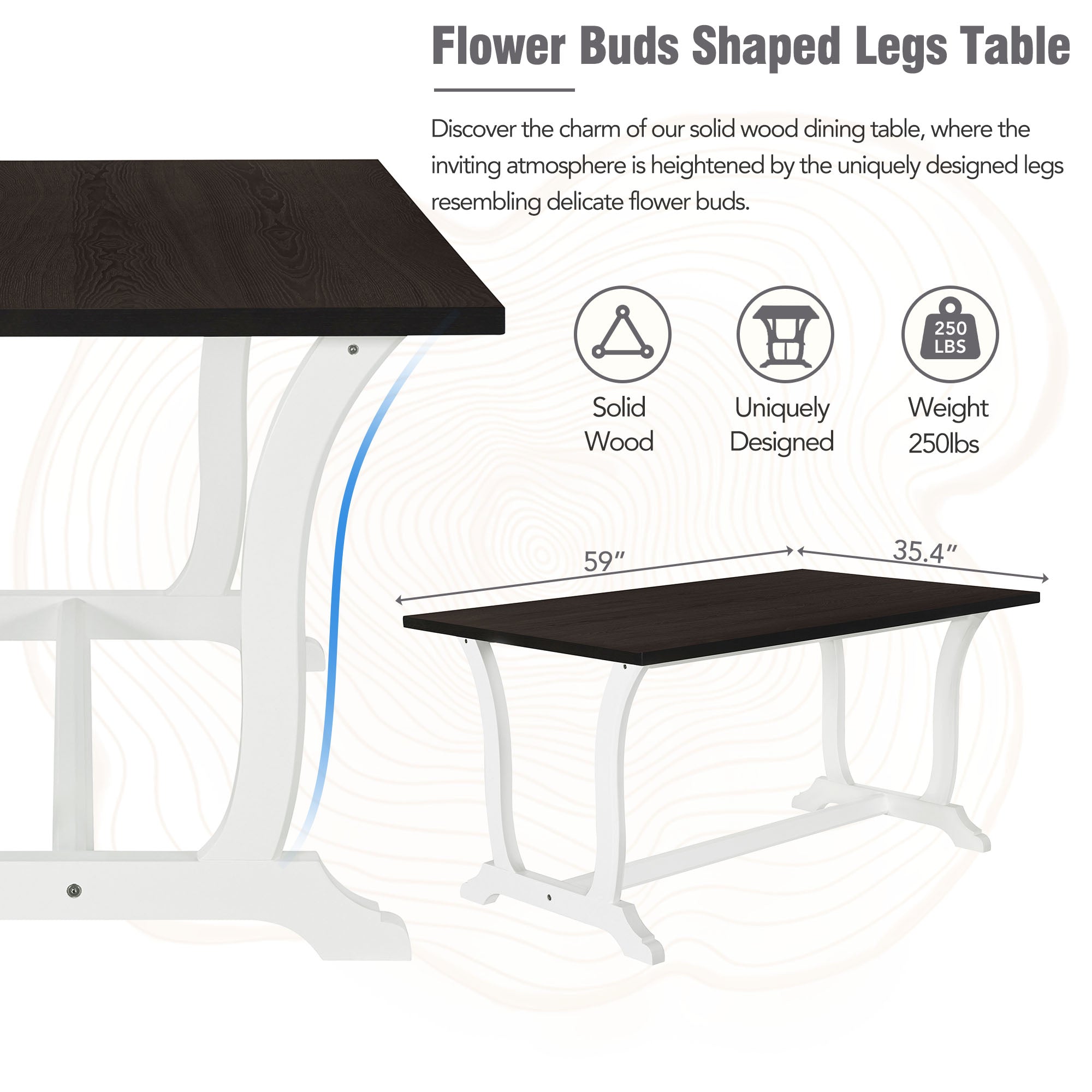 TOPMAX Farmhouse 6-Piece Trestle Dining Table Set with Upholstered Dining Chairs and Bench 59inch, White