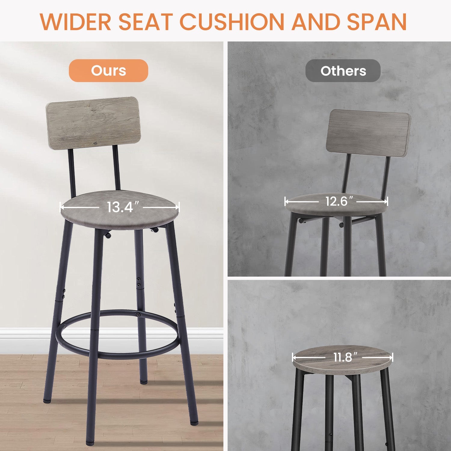 Bar Table Set with 2 Bar stools PU Soft seat with backrest Grey 43.31&