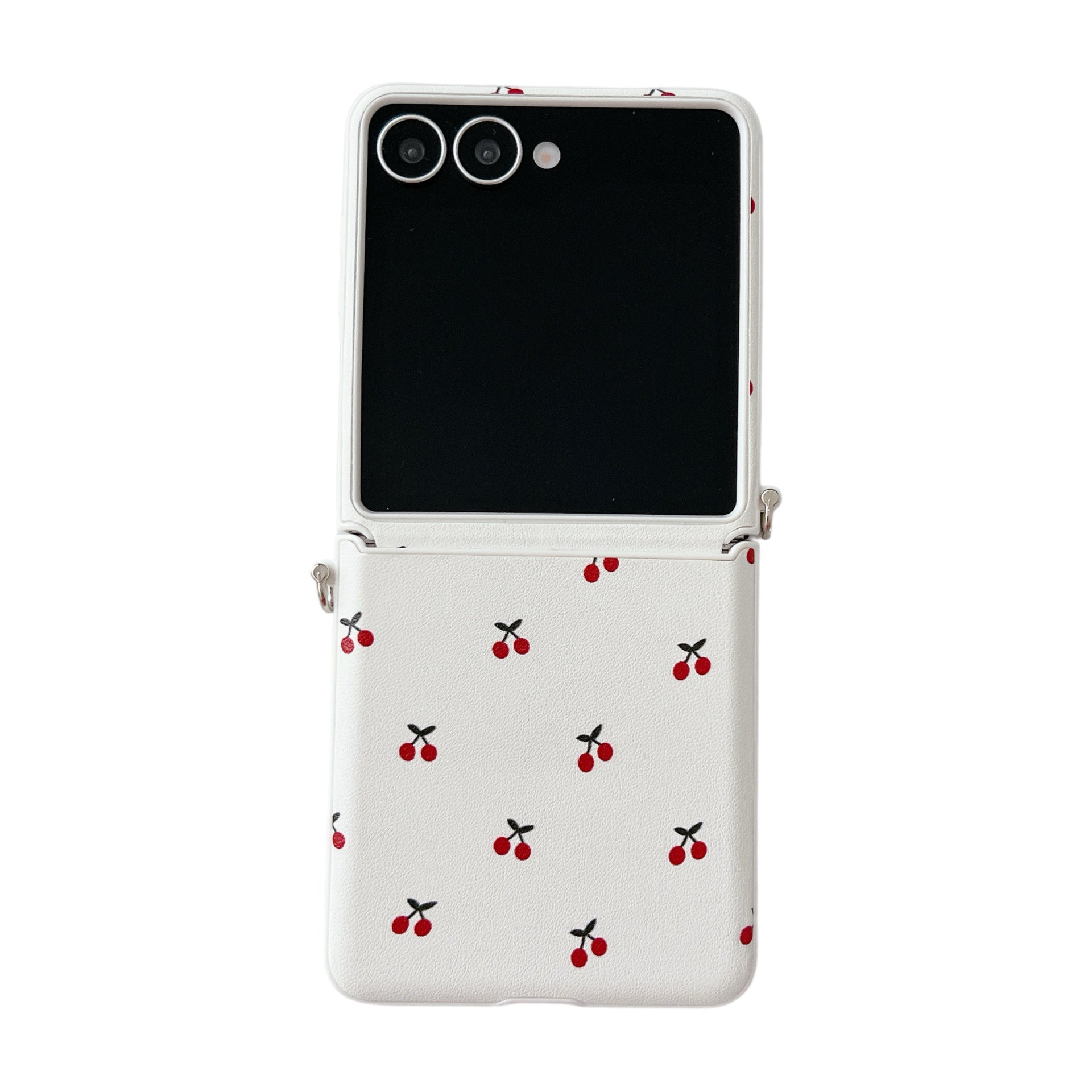 White Background Korean Style Cherry Phone Case for Samsung Z Flip 7/5/6/4 Foldable Protective Shell Compatible with Oppo and Huawei