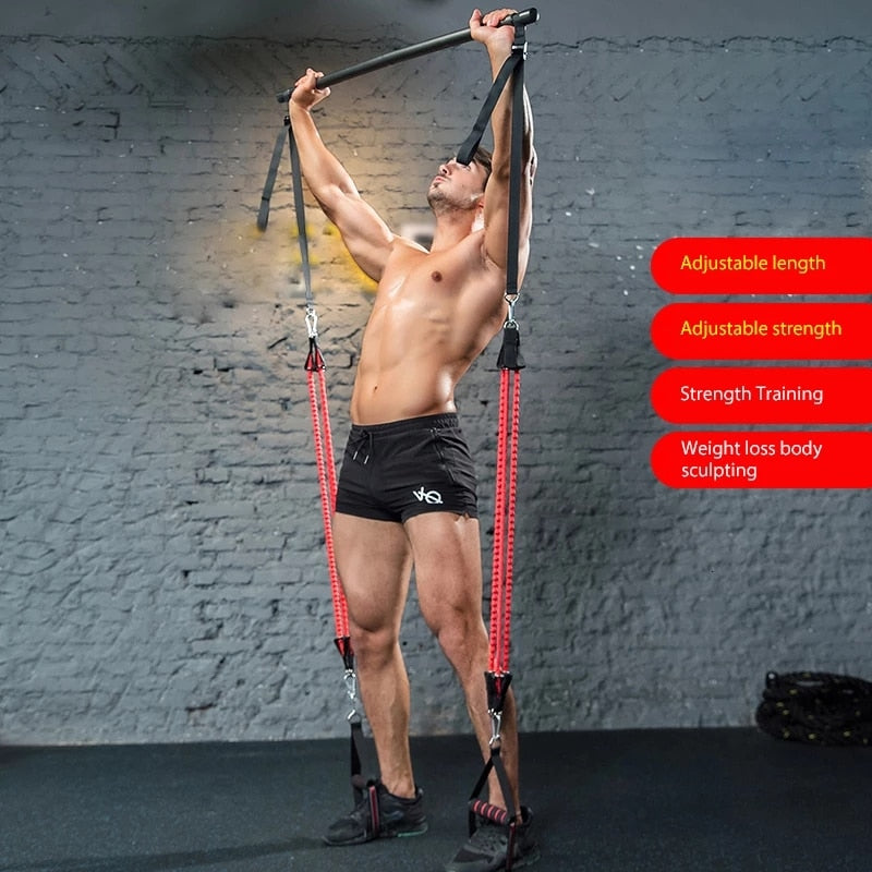 Resistance Band Pilates Stick Gym Exercise Muscle Power Tension Bar With Fitness Stick Home Body Work Out Fitness Pull Rope