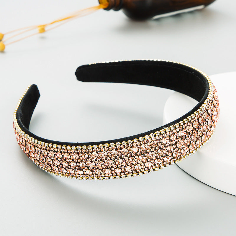 Fashion Net Red Vibrato With The Same Color Full Rhinestones Non-Slip Headband Female Simple Super Flash Korean Style Outing Headwear