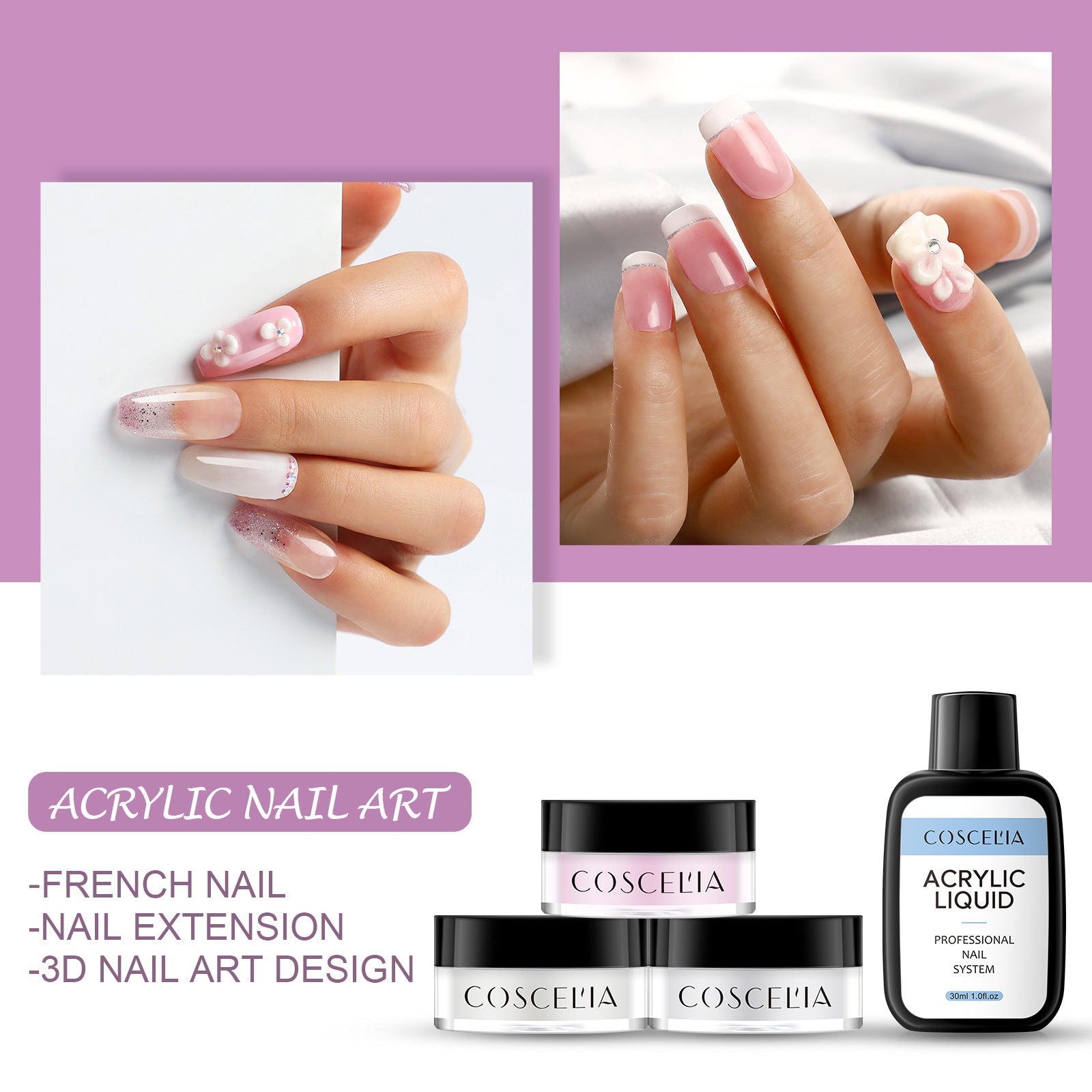 COSCELIA New 9 Color Crystal Color Powder 30Ml Crystal Liquid Manicure Tool Full Set Of Beginners