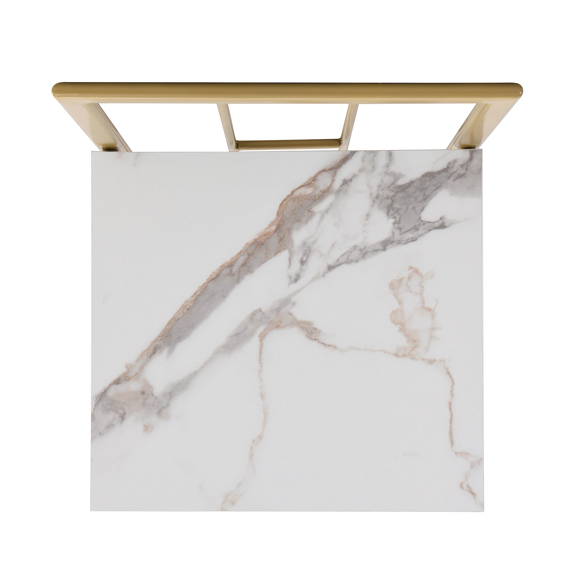 TOPMAX Modern 7-Piece Dining Table Set with Faux Marble Compact 55Inch Kitchen Table Set for 6 Golden+White