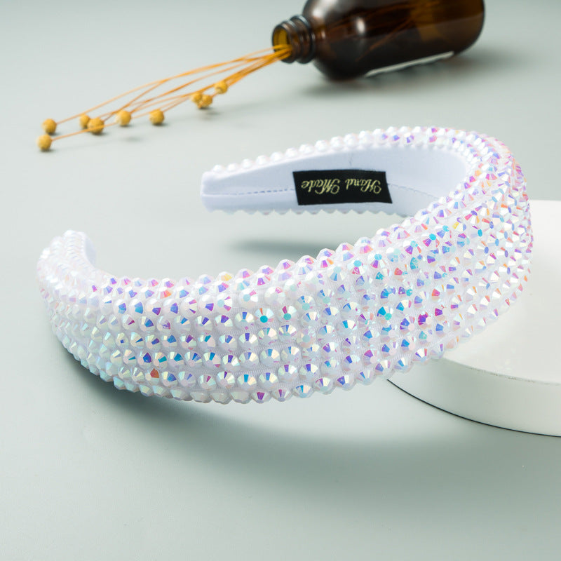 Ins Super Flash Full Drill 4.5cm Wide Brimmed Headdress Thickened Sponge Solid Color Headband Ladies Press Release Art Headband