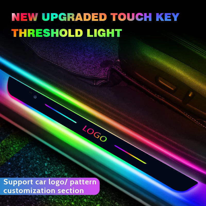 Acrylic Universal Car Led Welcome Pedal Light Led Moving Door Scuff Led Door Sill Scuff Plate car logo 4PCS Set