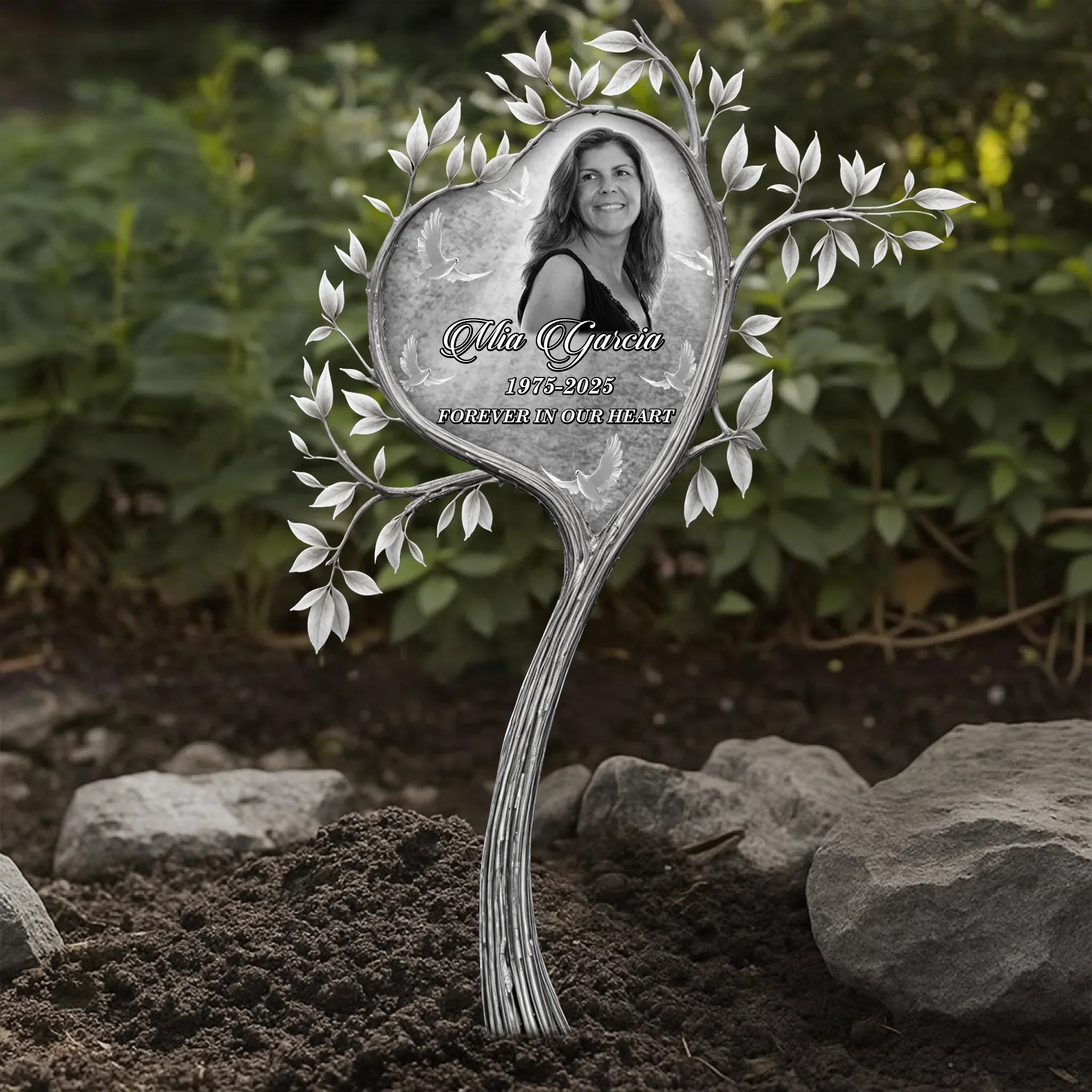 Custom Personalized Memorial Heart Shape Tree Metal Sign - Memorial Gift Idea - Upload Photo