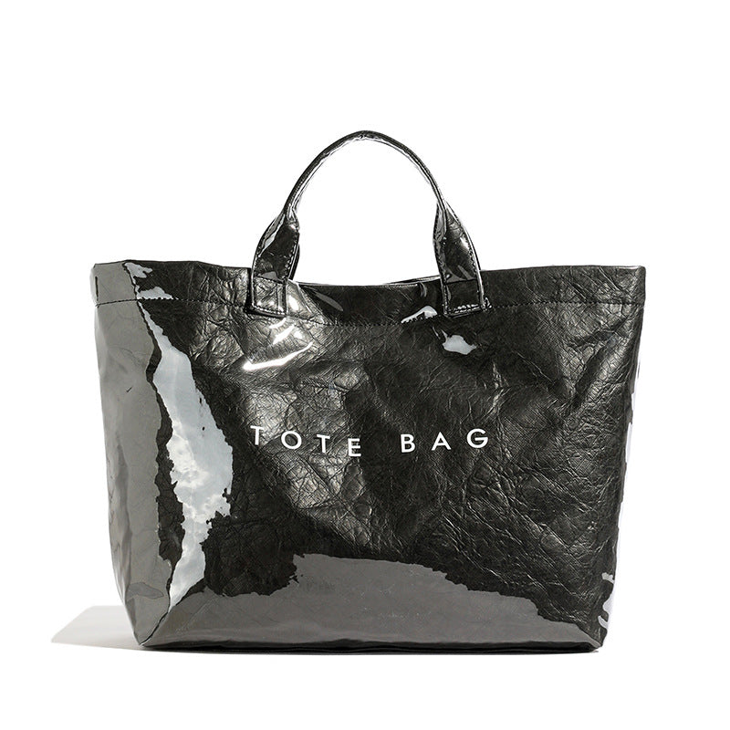 Vintage PVC tote with DuPont lettering. Simple, transparent, large - capacity handbag for commuting women.