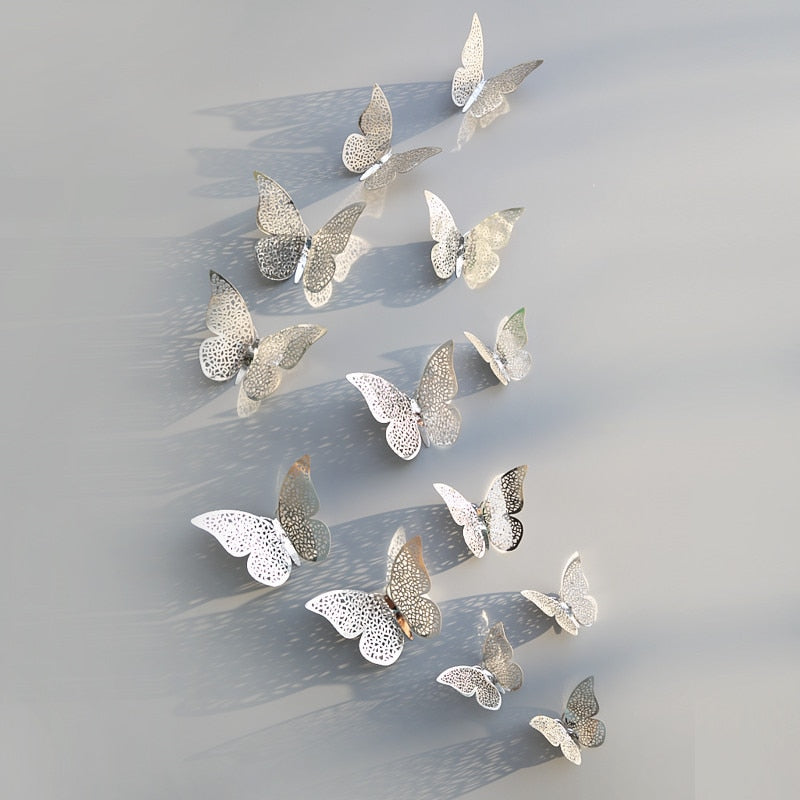 12pcs 3D Hollow Butterfly Wall Sticker for Home Decor DIY Butterflies Fridge stickers Room Decoration Party Wedding Decor