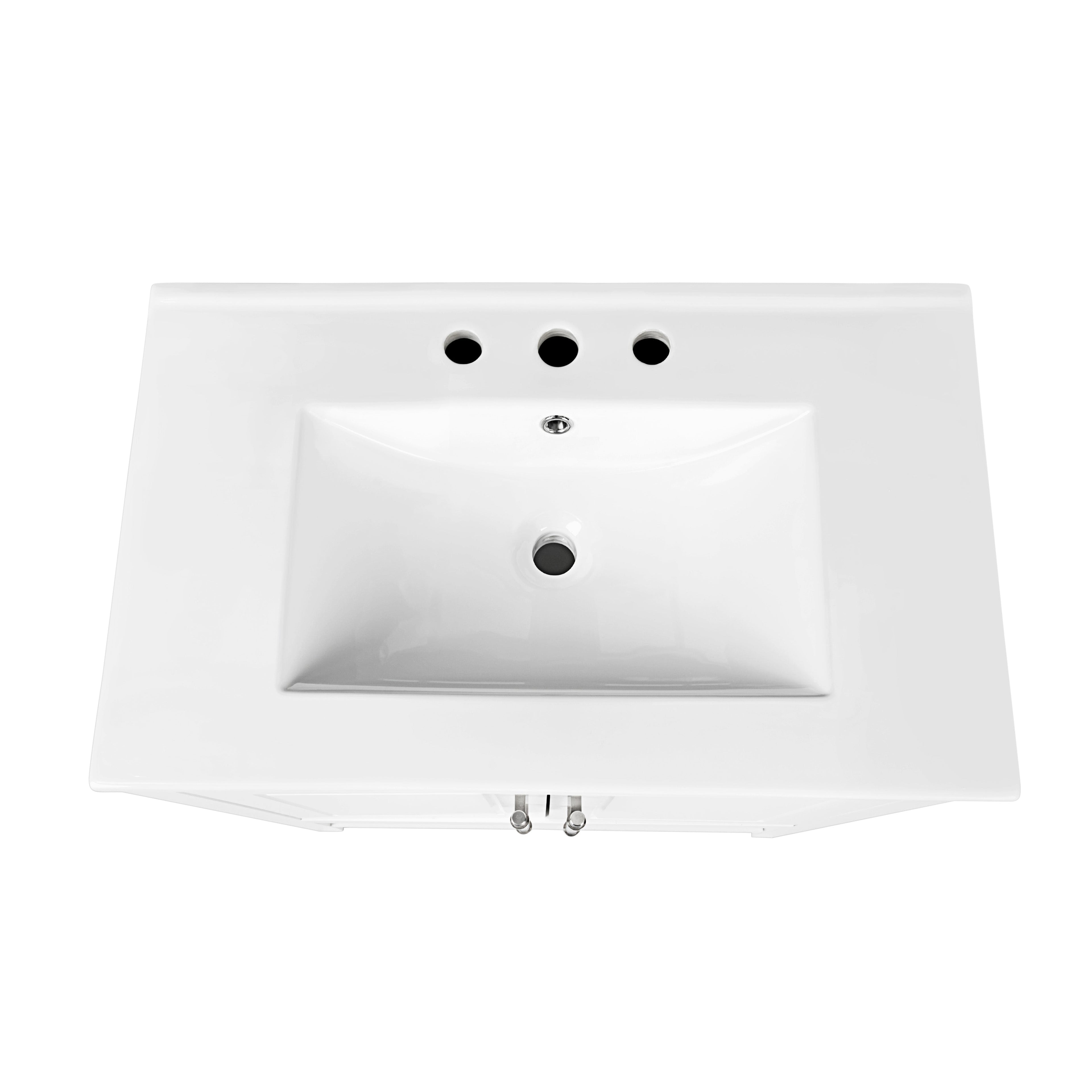 30" Bathroom Vanity with Sink Multi-functional Bathroom Cabinet with Doors and Drawers Solid Frame and MDF Board, White