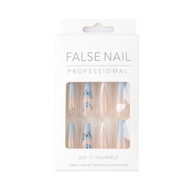 Ins Net Red With The Same Blue Butterfly Point Drill V-Shaped French Style Personality Trend Wearing Manicure Nail Patch
