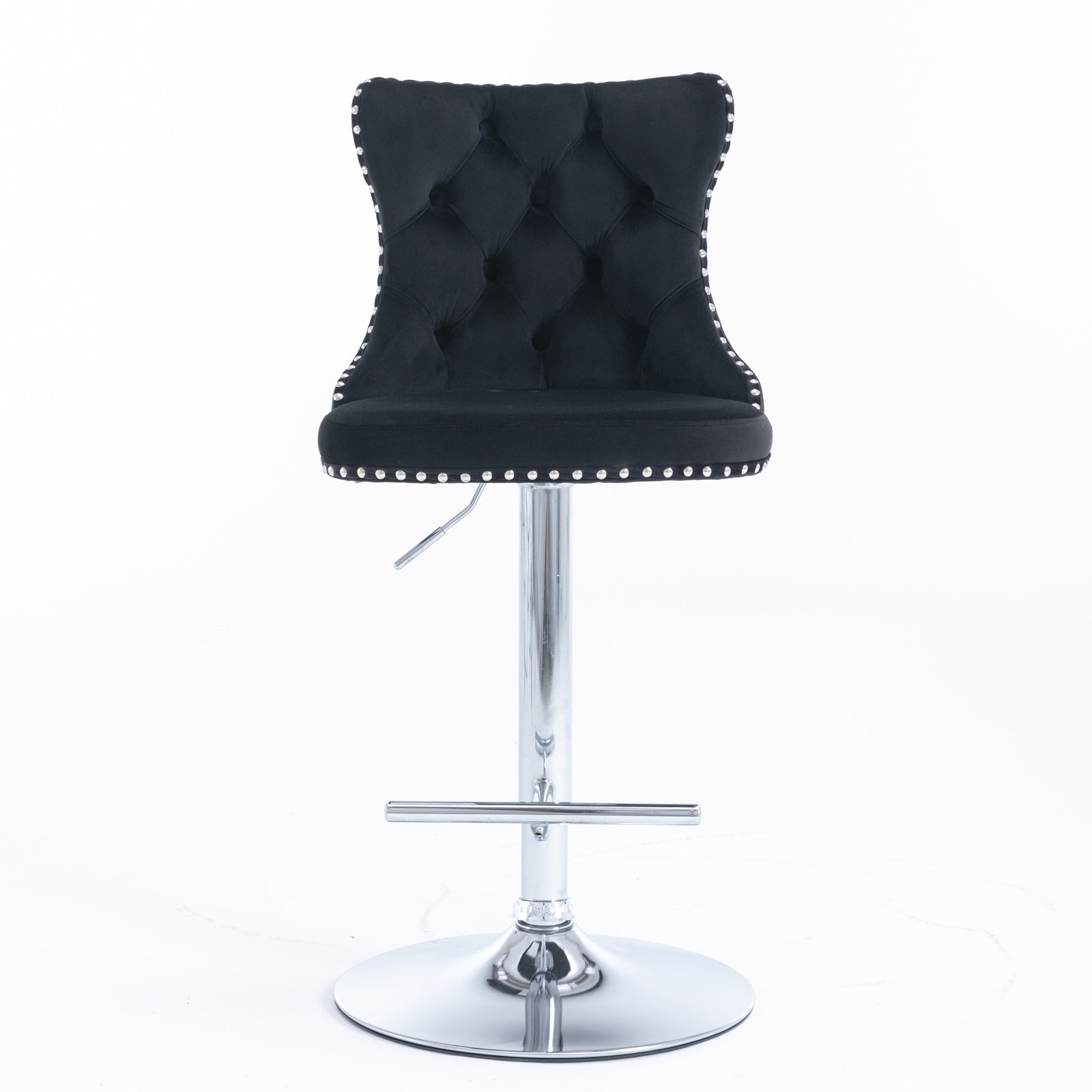 25-33 Inch, Modern Upholstered Chrome base Bar Stools with Back Comfortable Tufted for Home Pub and Kitchen Island(Black,Set of
