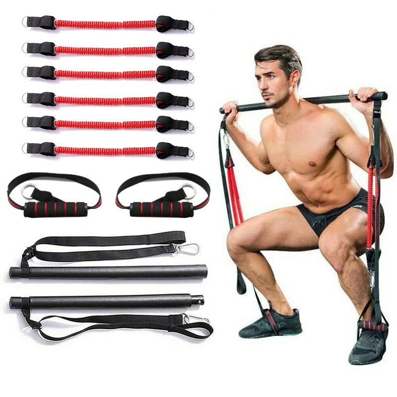 Resistance Band Pilates Stick Gym Exercise Muscle Power Tension Bar With Fitness Stick Home Body Work Out Fitness Pull Rope