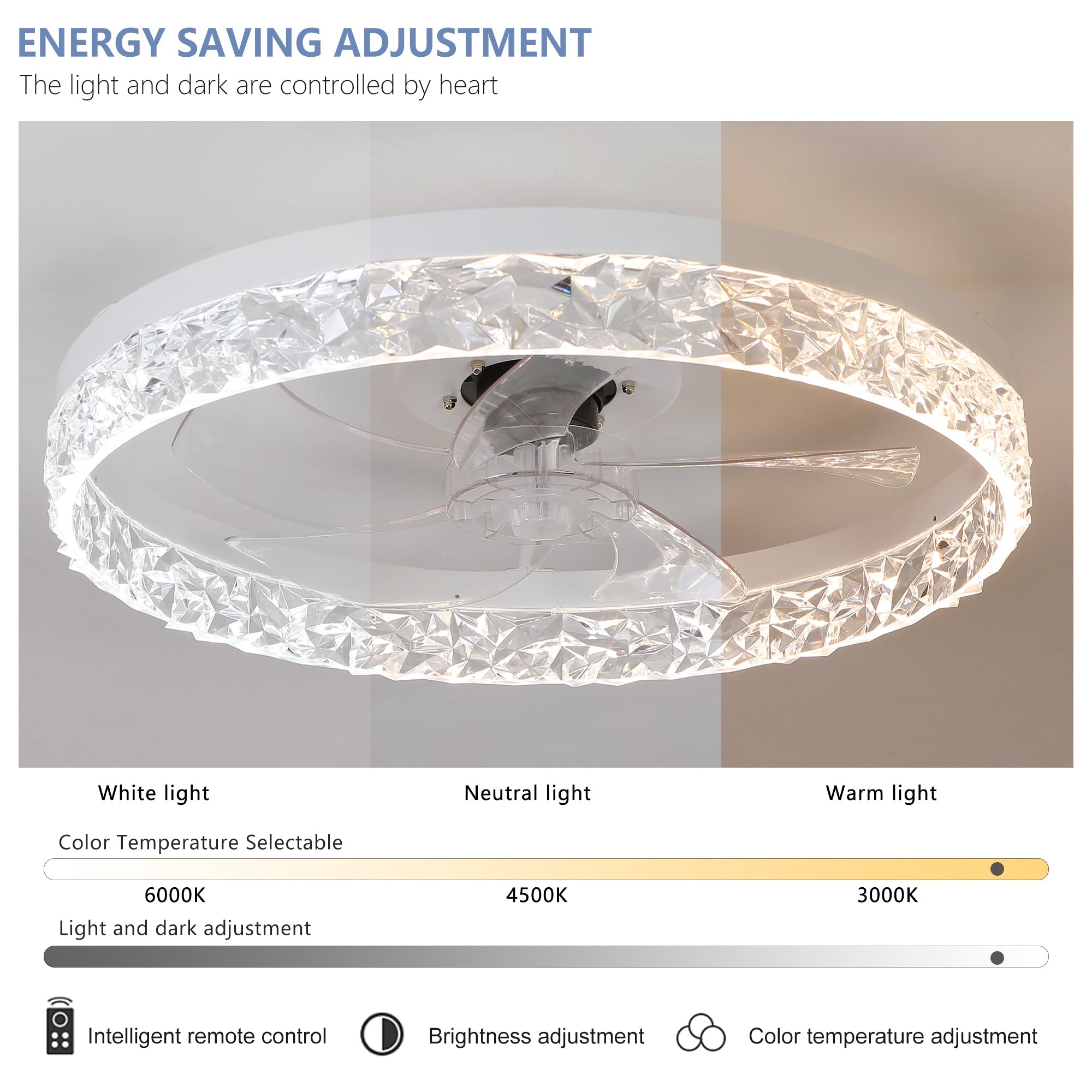 Acrylic Dimmable Ceiling Fan Light
