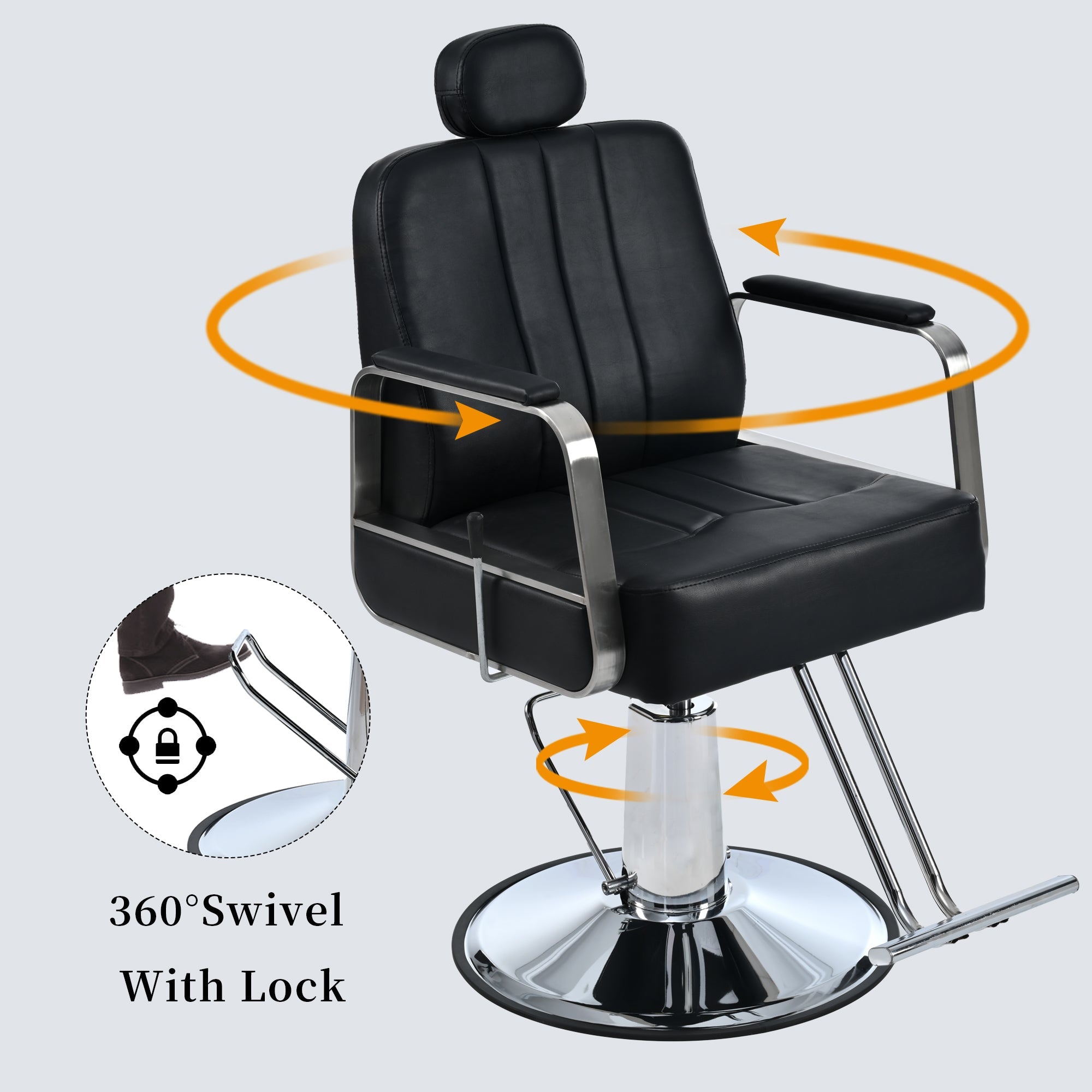 Premium Reclining barber Chair Salon Chair for Hair Stylist with Heavy Duty Hydraulic Pump, 360° Rotation Black