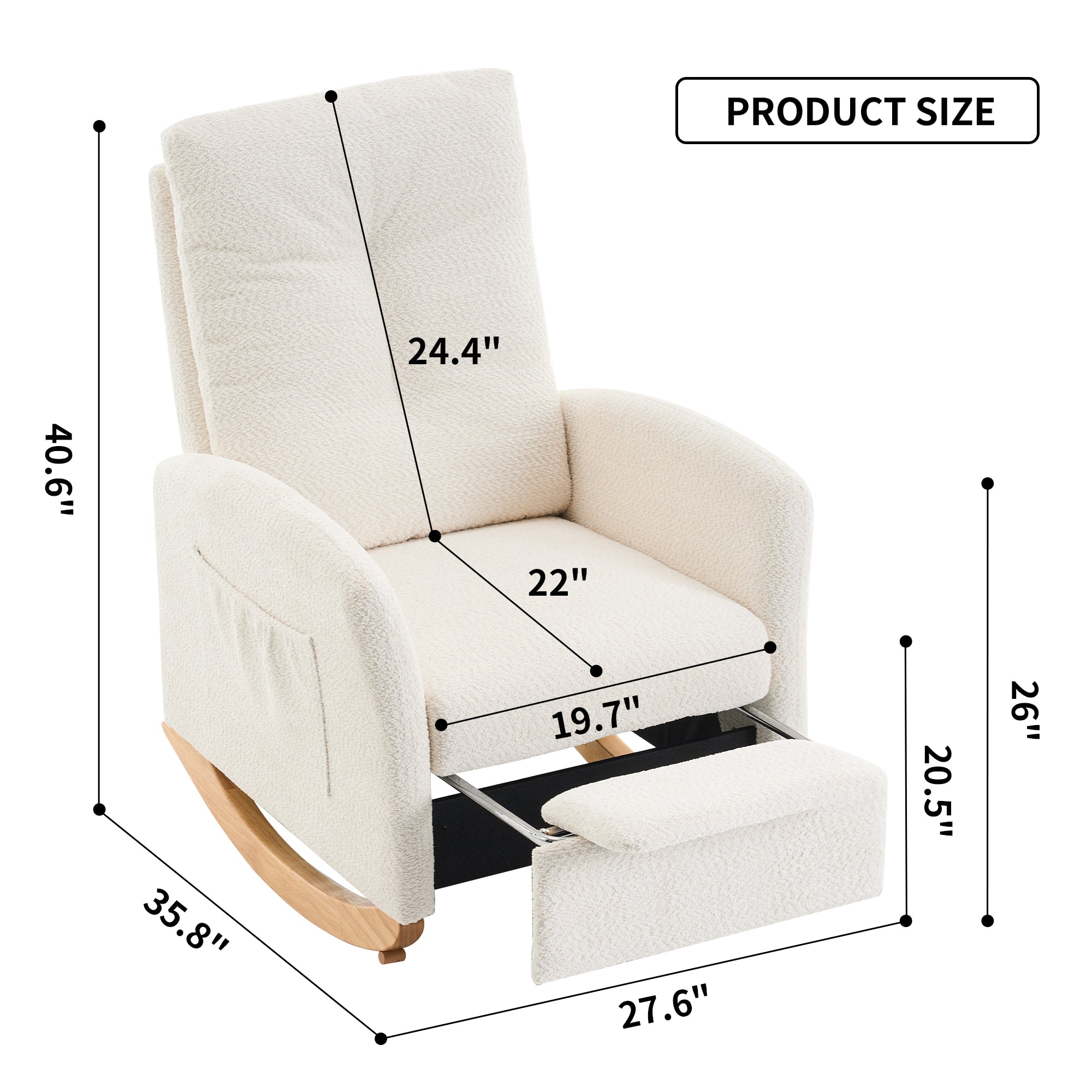Accent Rocking Chair with Footrest High Back Rubber Wood Rocking Legs Bedroom Living Space