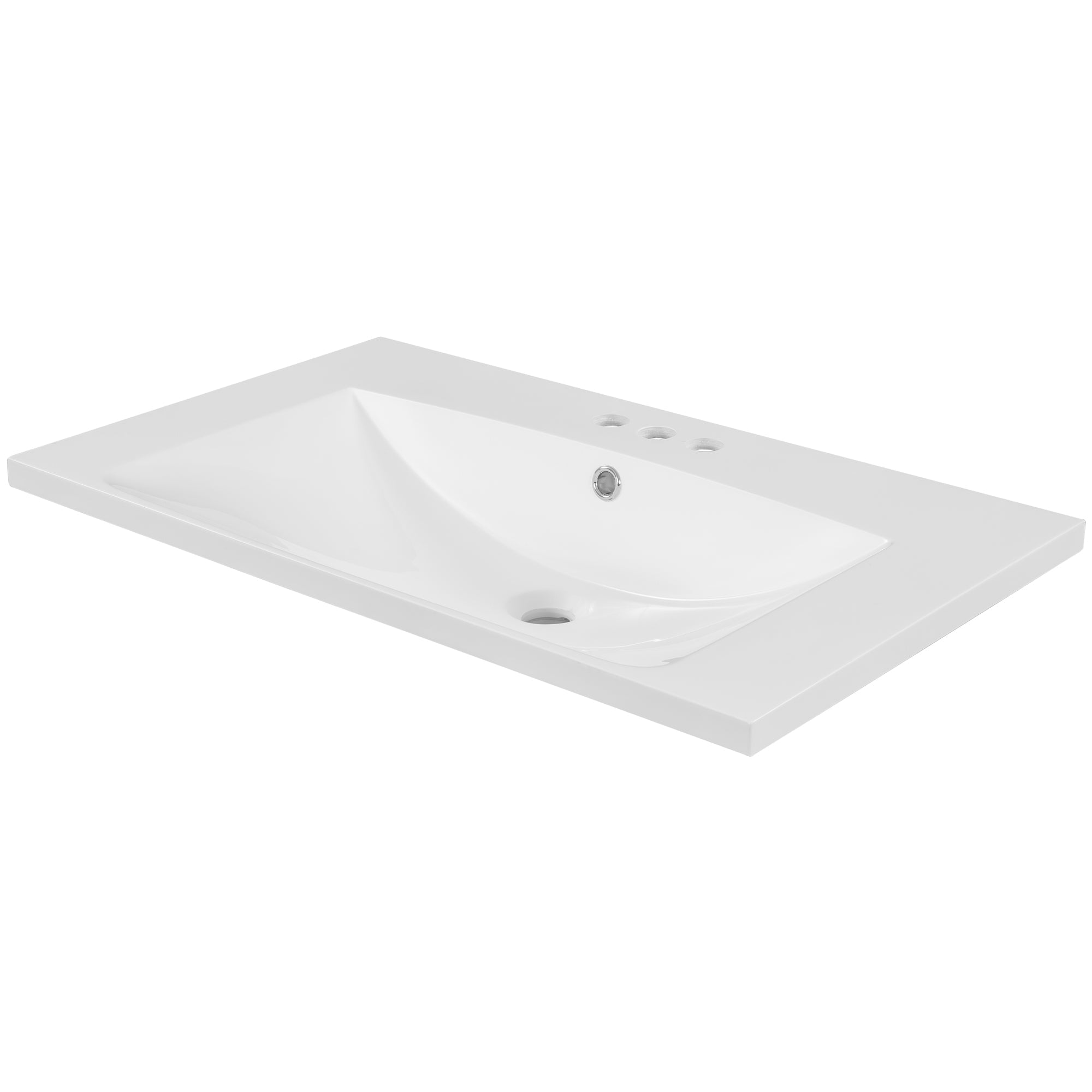 30" Single Bathroom Vanity Top with White Basin 3-Faucet Holes Ceramic White