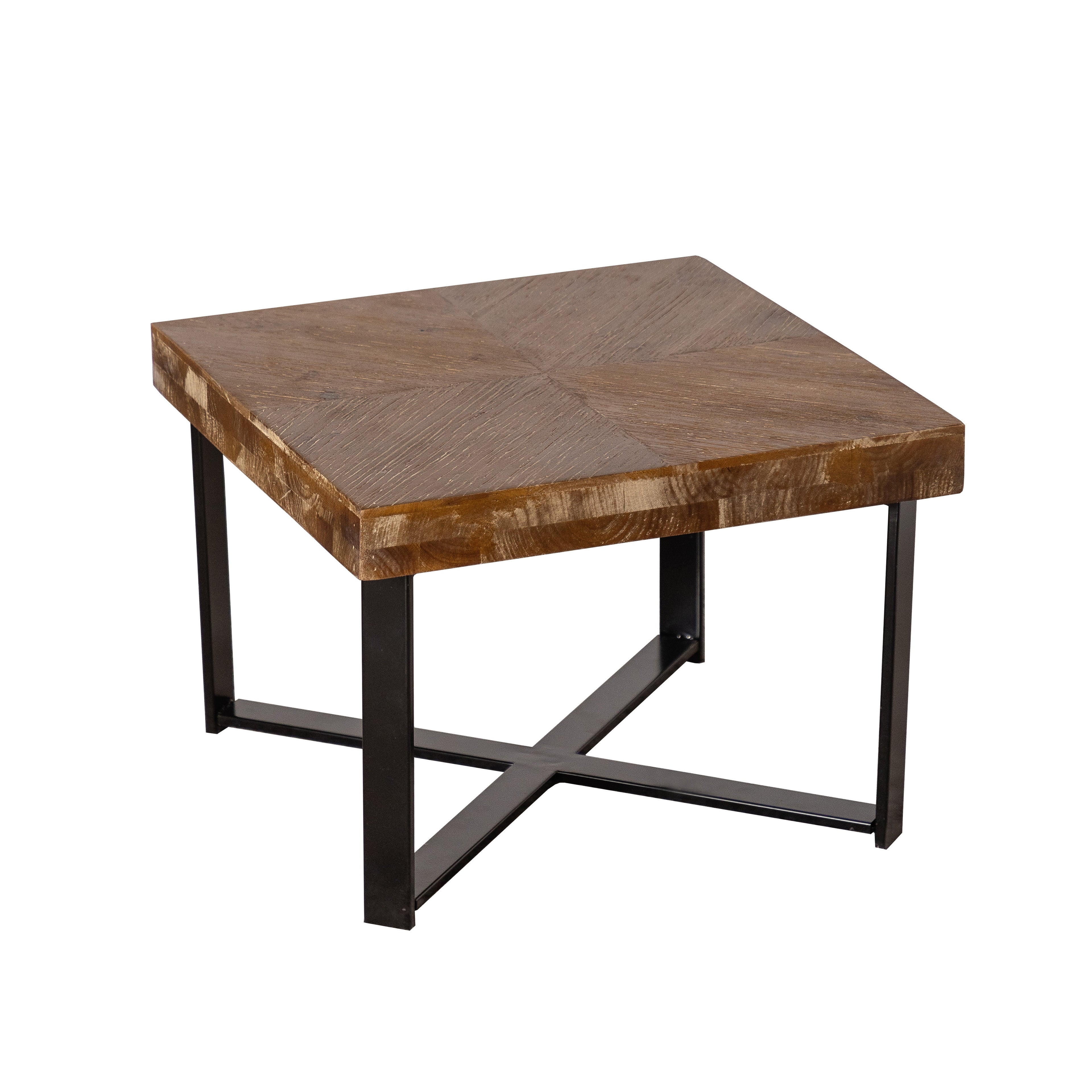 31.3"Modern Retro Splicing Square Coffee Table Fir Wood Table Top with Cross Legs Metal Base (Set of 2 pcs )