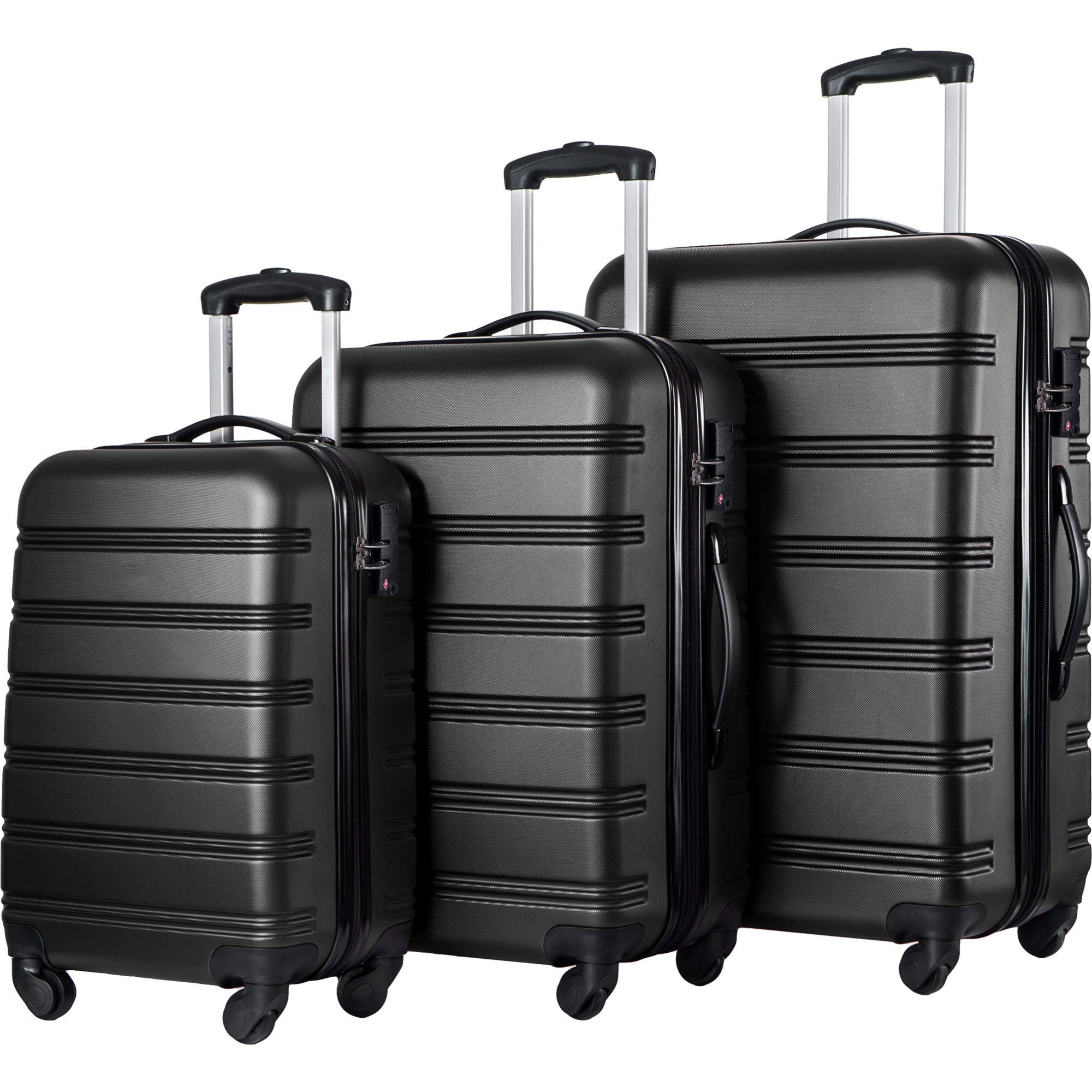 Black 3 Piece Luggage Set Hardside Spinner Suitcase with TSA Lock 20" 24&