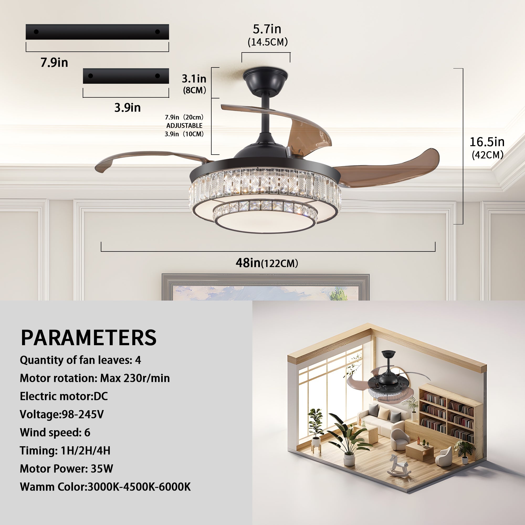 LED Retractable Ceiling Fan