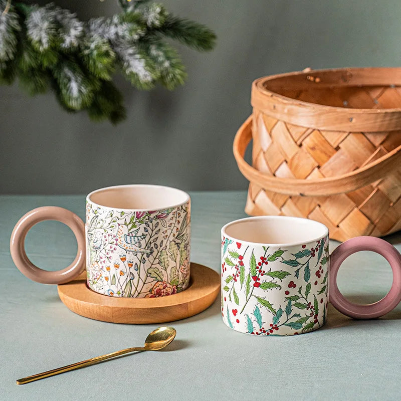 British Style Ceramic Mug Cute Coffee Cups Personality Gift Household Color Painting Kawaii Girls Breakfast Oat Milk Mugs