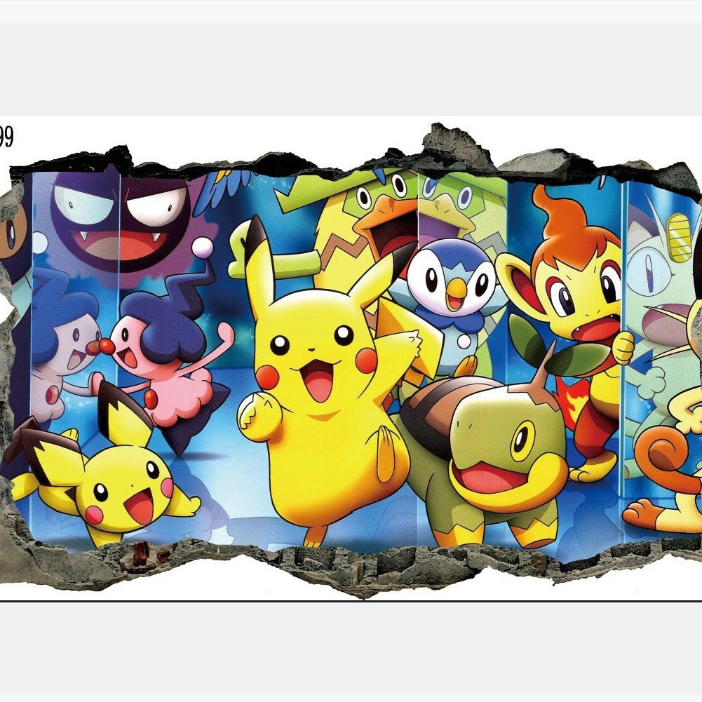 New 3D Pikachu Wall Sticker Pok é mon Wallpaper Self adhesive Cartoon Graffiti Anime Poster Children&