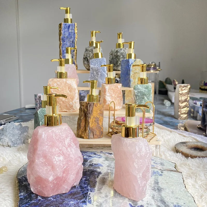 1 PCS Natural Pink Crystal Stone Press Bottle Dispenser 30ml Liquid Dispenser Shower Gel Wash Light Luxury Bathroom Accessory
