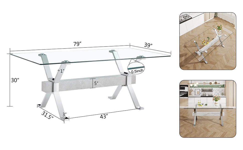 Dining table Modern tempered glass dining table 79 &